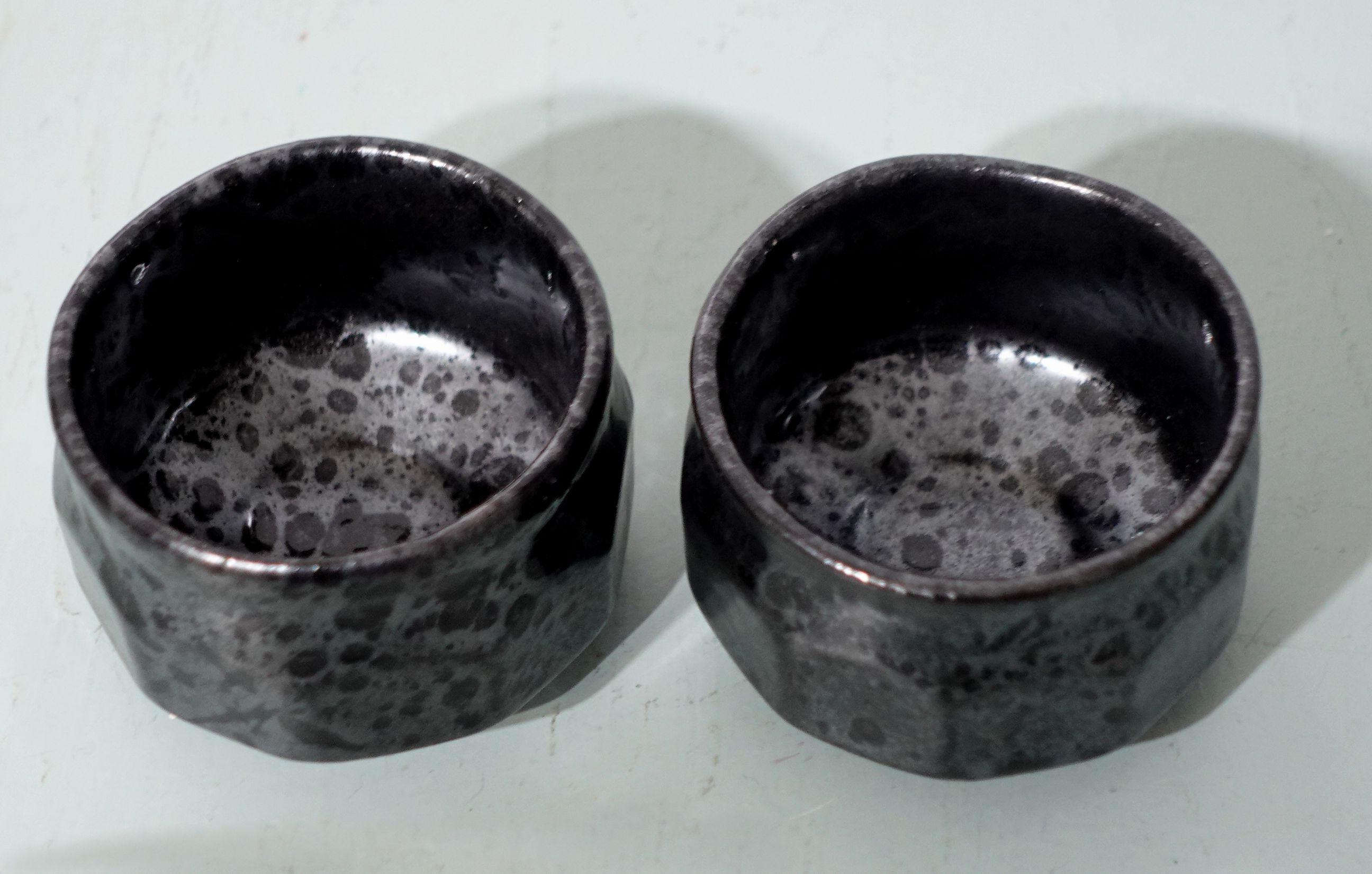Stoneware Pair of Japanese Mid-Century Studio Pottery Tea Cups For Sale