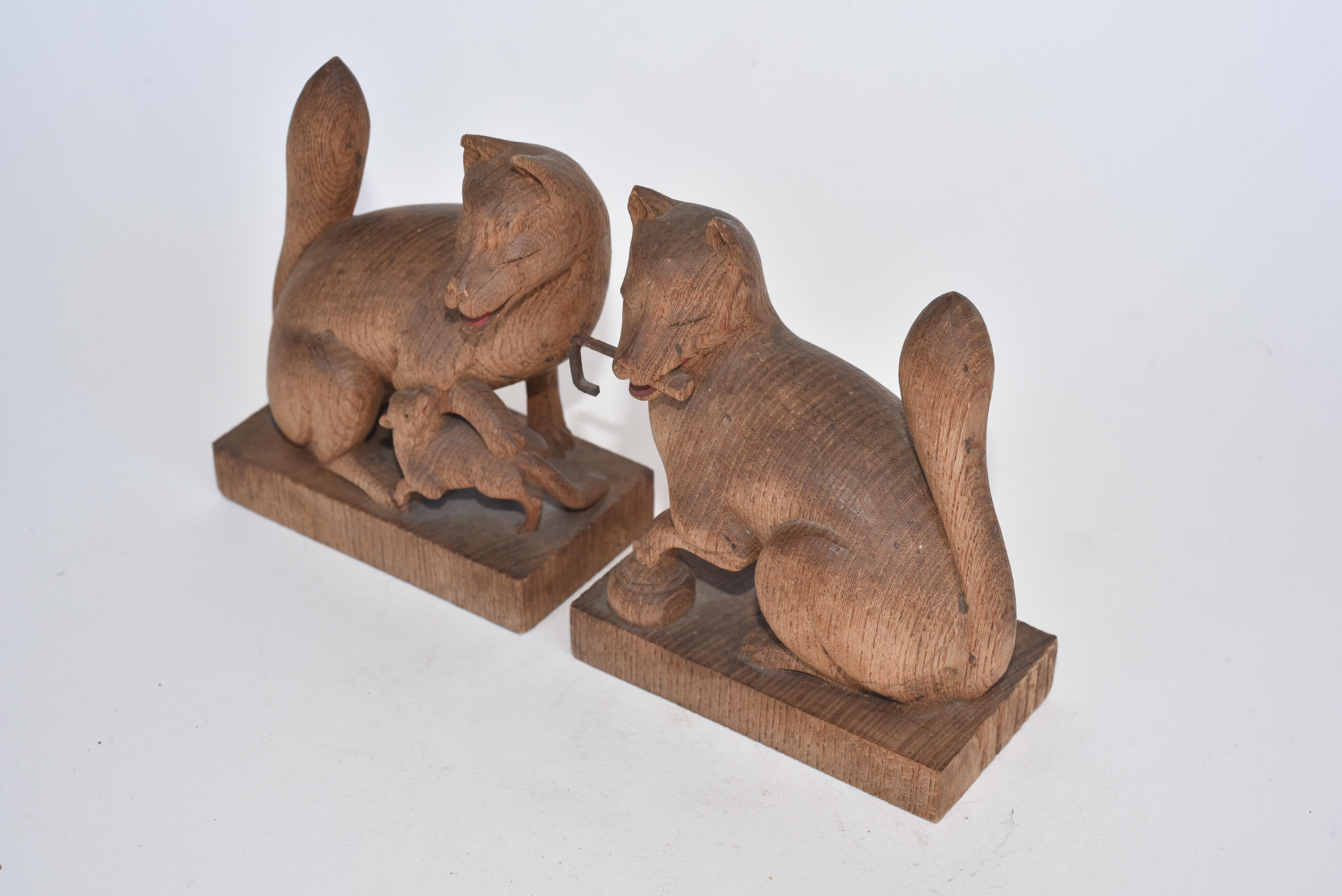 Pair of Japanese Miniature Wooden Foxes, Inari Shrine Guardians, 19th Century In Good Condition In Point Richmond, CA