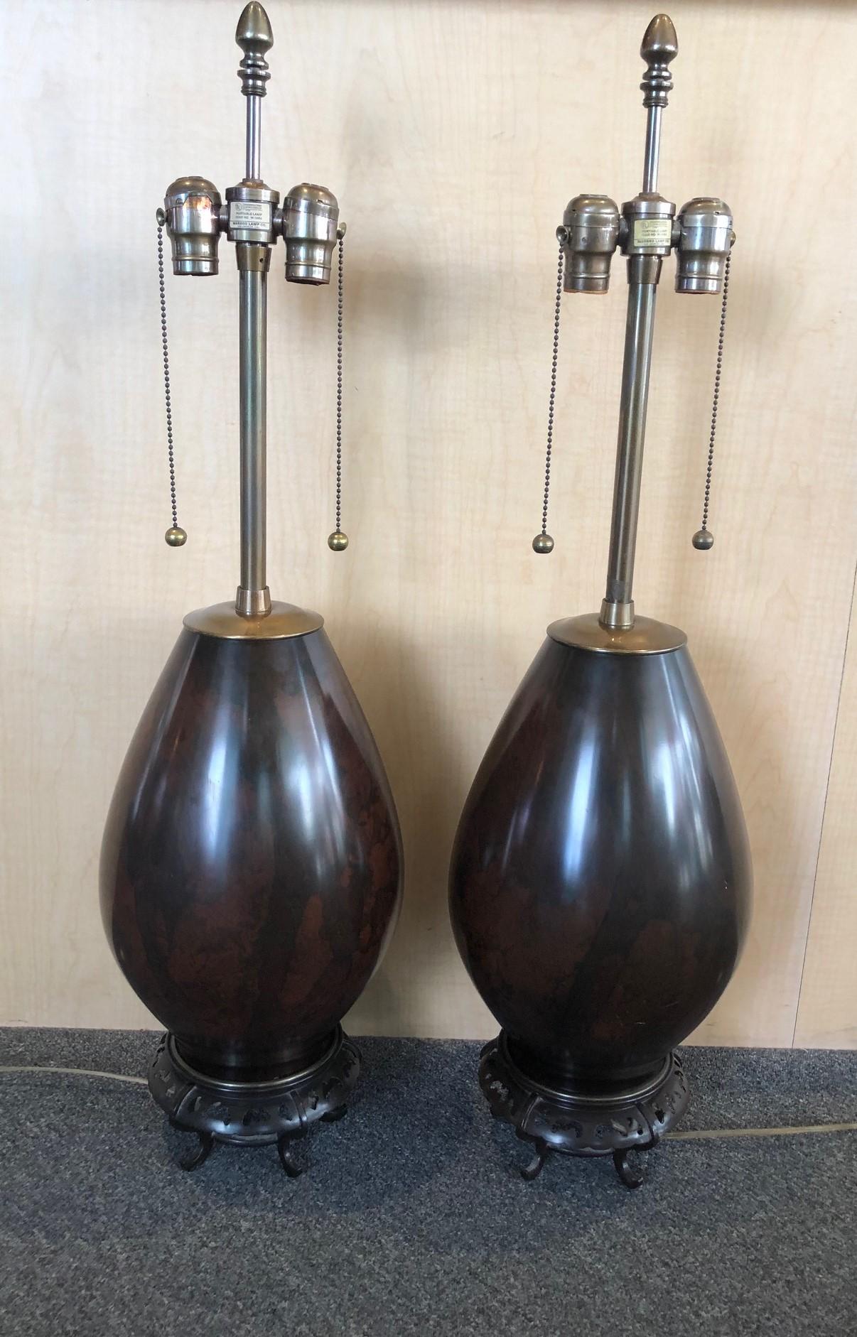 20th Century Pair of Japanese Mixed Metal Table Lamps by Marbro Lamp Company