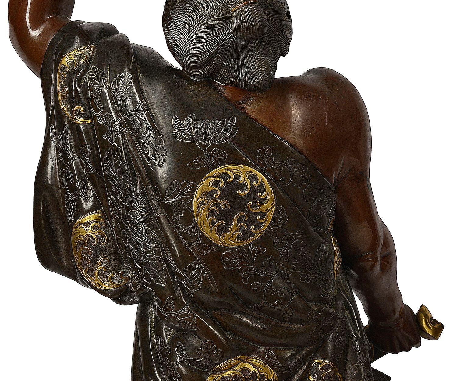 Pair of Japanese Miyao Bronze + Gilded Sumo Wrestlers, 19th Century 3