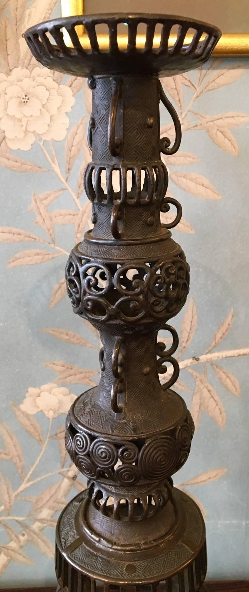 19th Century Pair of Japanese Openwork Candle Stands For Sale