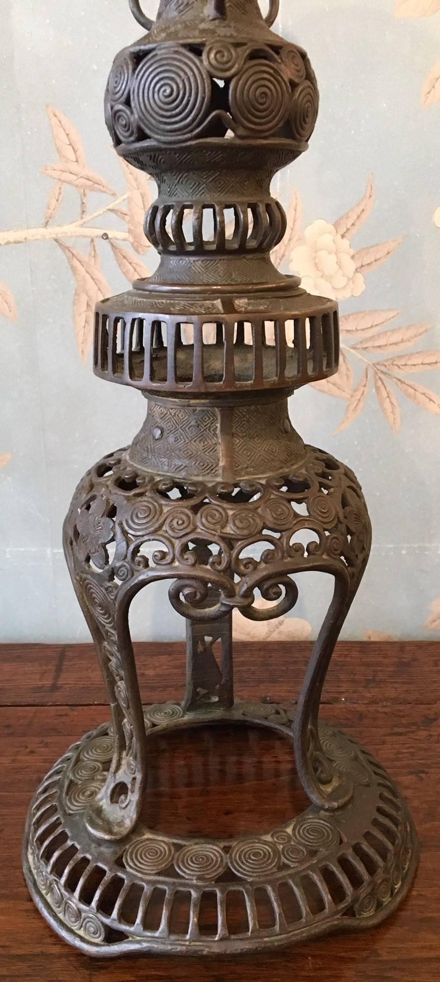 Pair of Japanese Openwork Candle Stands For Sale 1