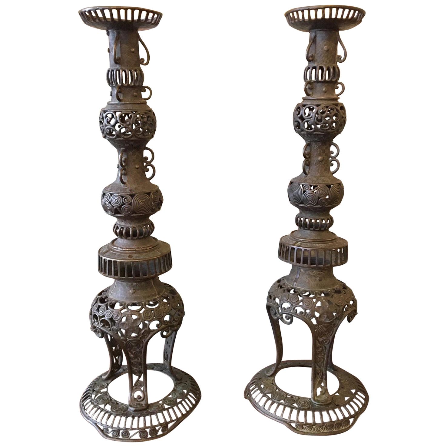 Pair of Japanese Openwork Candle Stands For Sale