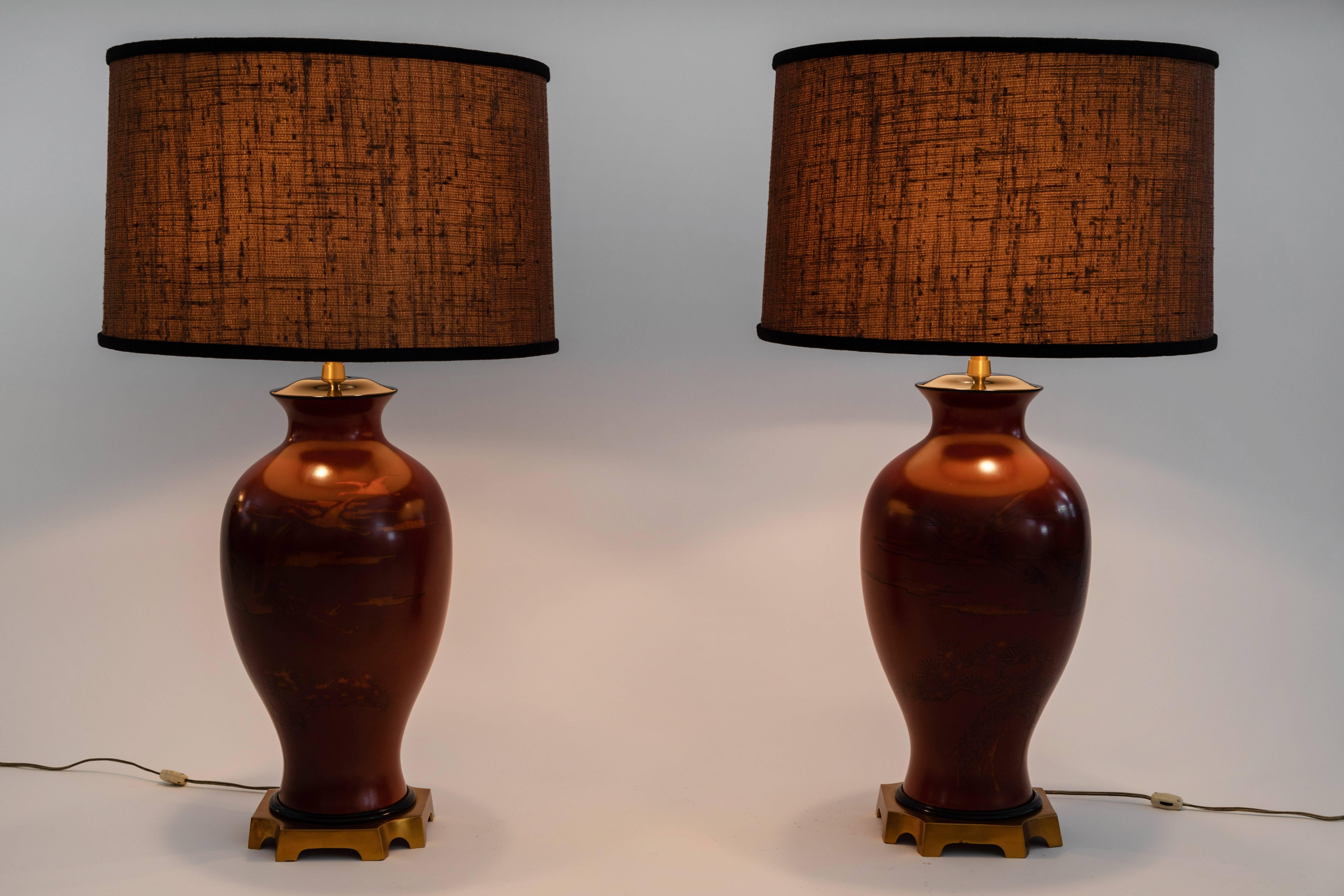 Pair of Japanese or Chinoiserie Style Urn Table Lamps by Marbro Lamp Company 3