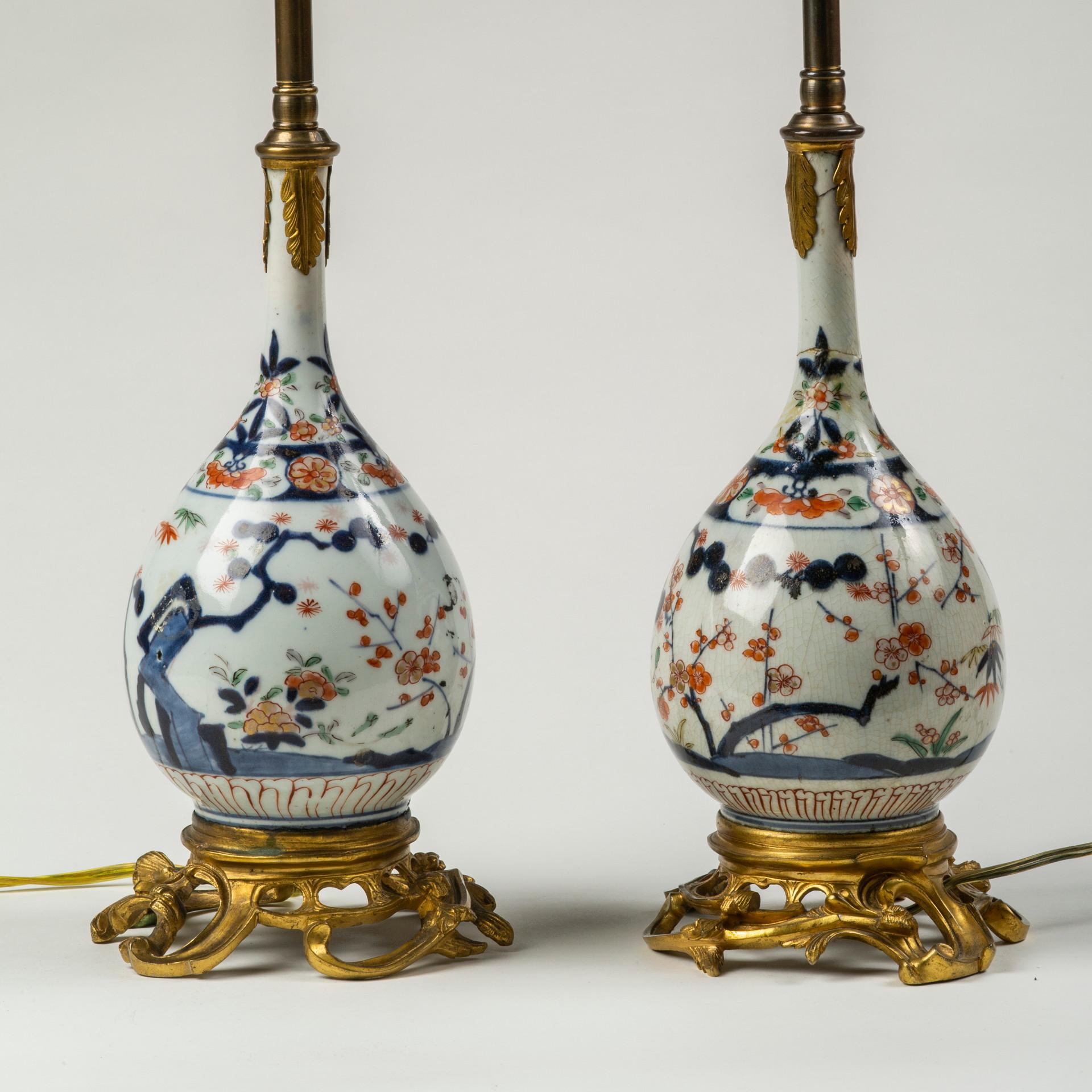 Pair of Japanese Ormolu Mounted Imari Vases Mounted as Lamps In Good Condition In Kittery Point, ME