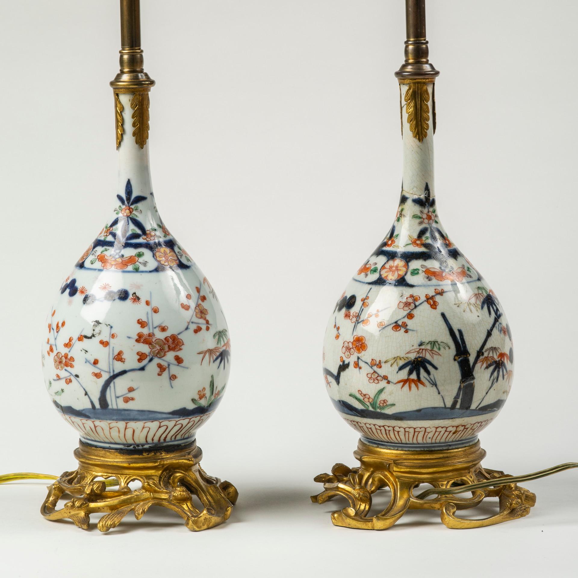 18th Century Pair of Japanese Ormolu Mounted Imari Vases Mounted as Lamps