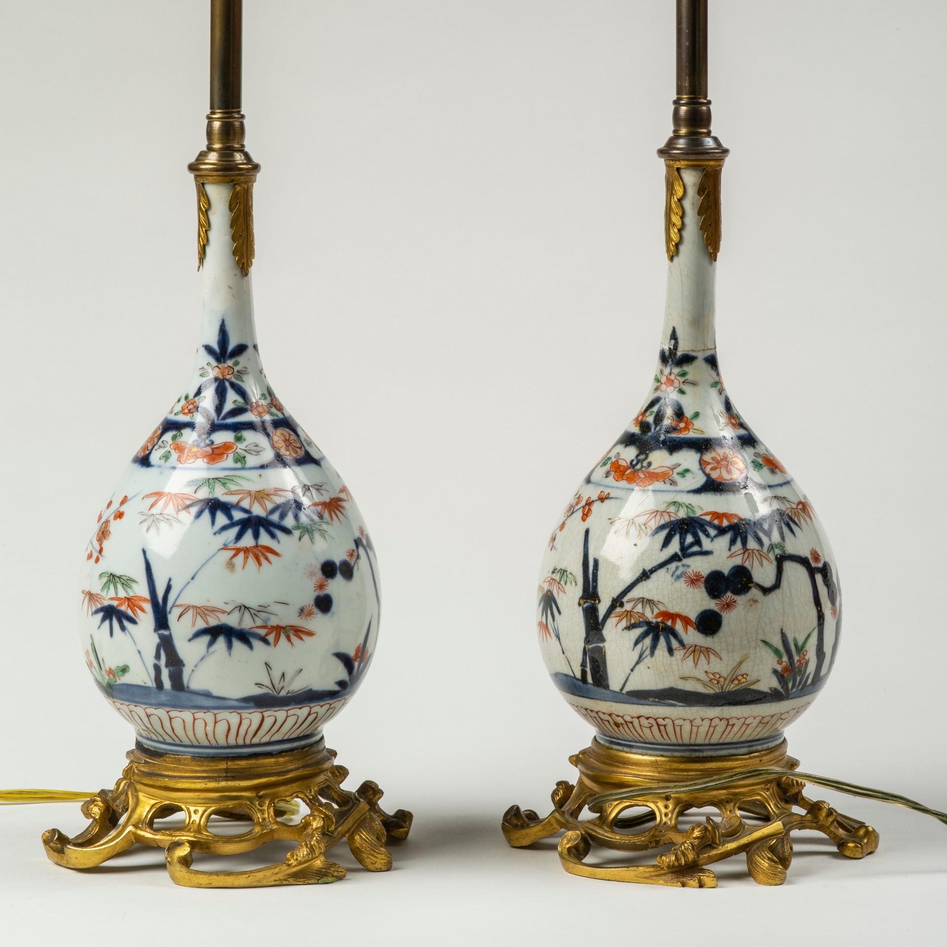 Bronze Pair of Japanese Ormolu Mounted Imari Vases Mounted as Lamps