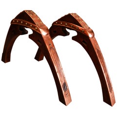 Antique Pair of Japanese Pack Saddles, Wood and Copper, Early 20th Century