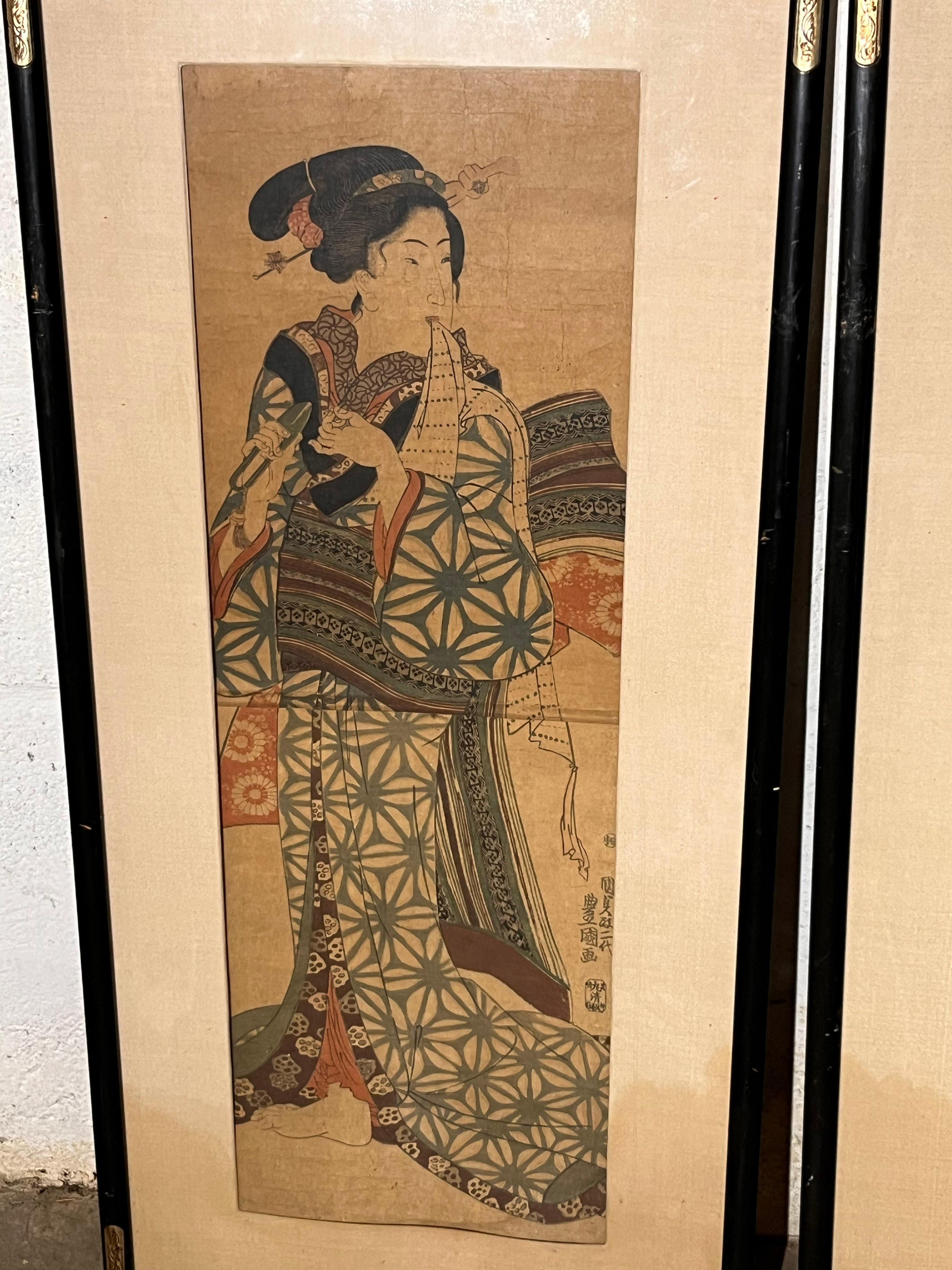 Japonisme Pair of Japanese panels XIX e century Utagawa Toyokuni For Sale