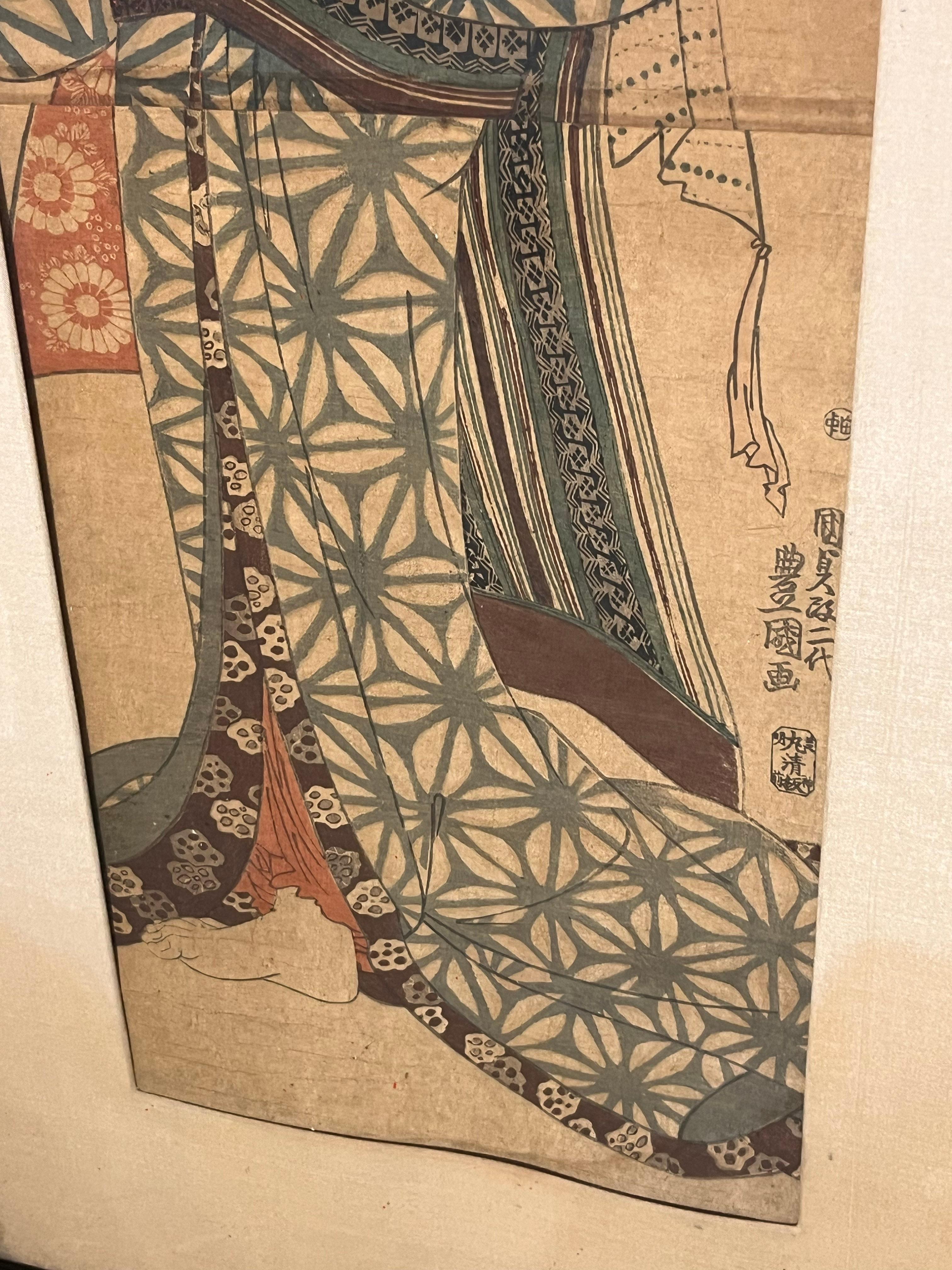 Pair of Japanese panels XIX e century Utagawa Toyokuni In Fair Condition For Sale In Miami, FL