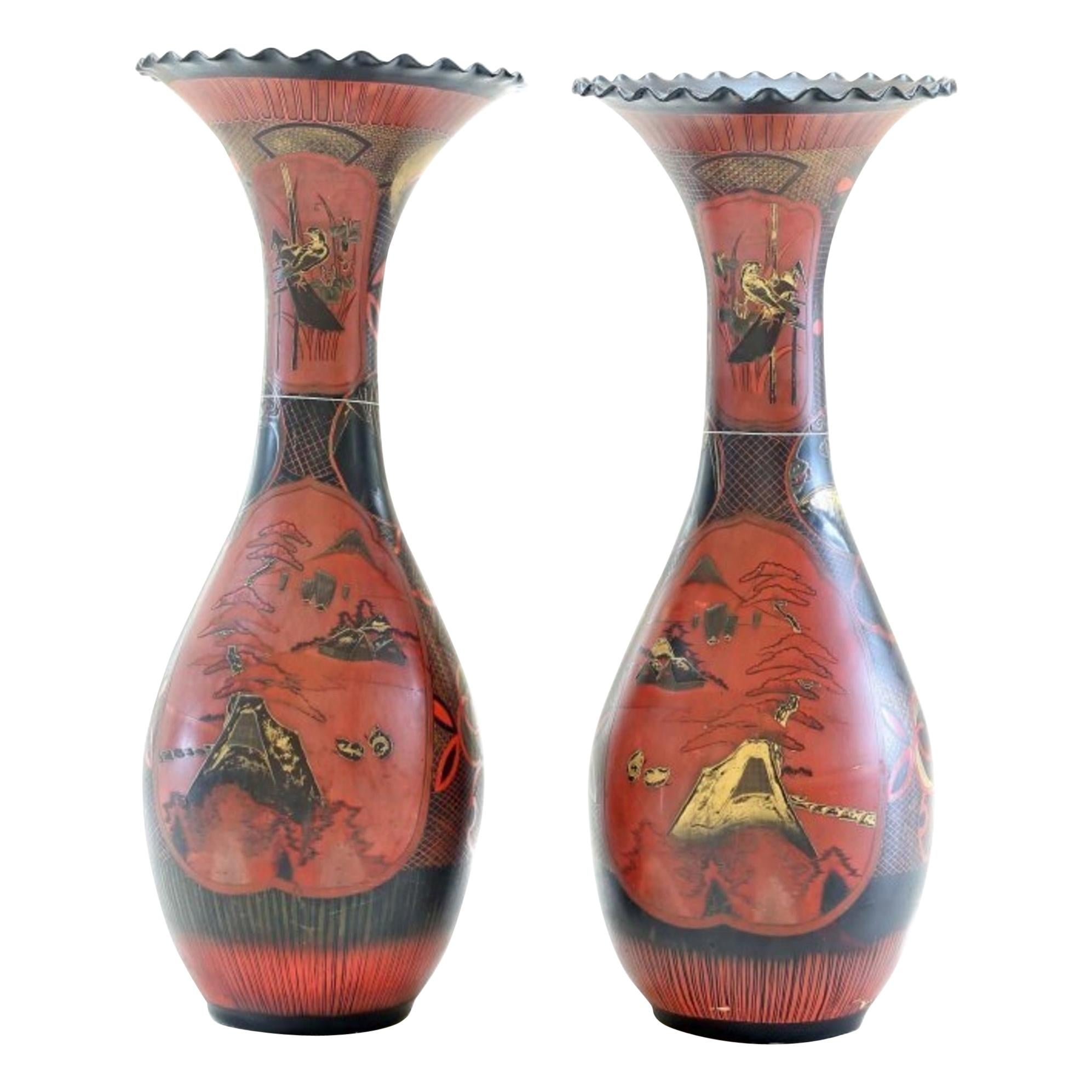 Pair of Japanese Polychromed Vases For Sale