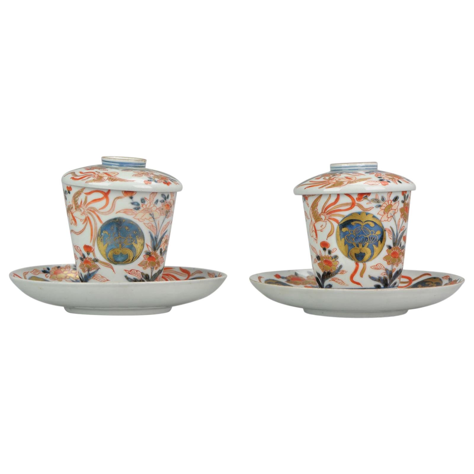 Pair of Japanese Porcelain Cup or Chocolate Beaker Saucer Imari Edo Period