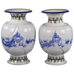Pair of Japanese Porcelain Dragon Vases, circa 1880