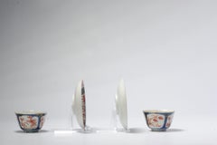 Pair of Japanese Porcelain Flower Tea Cup Bowl & Saucer Saucer Imari, 18th Cen