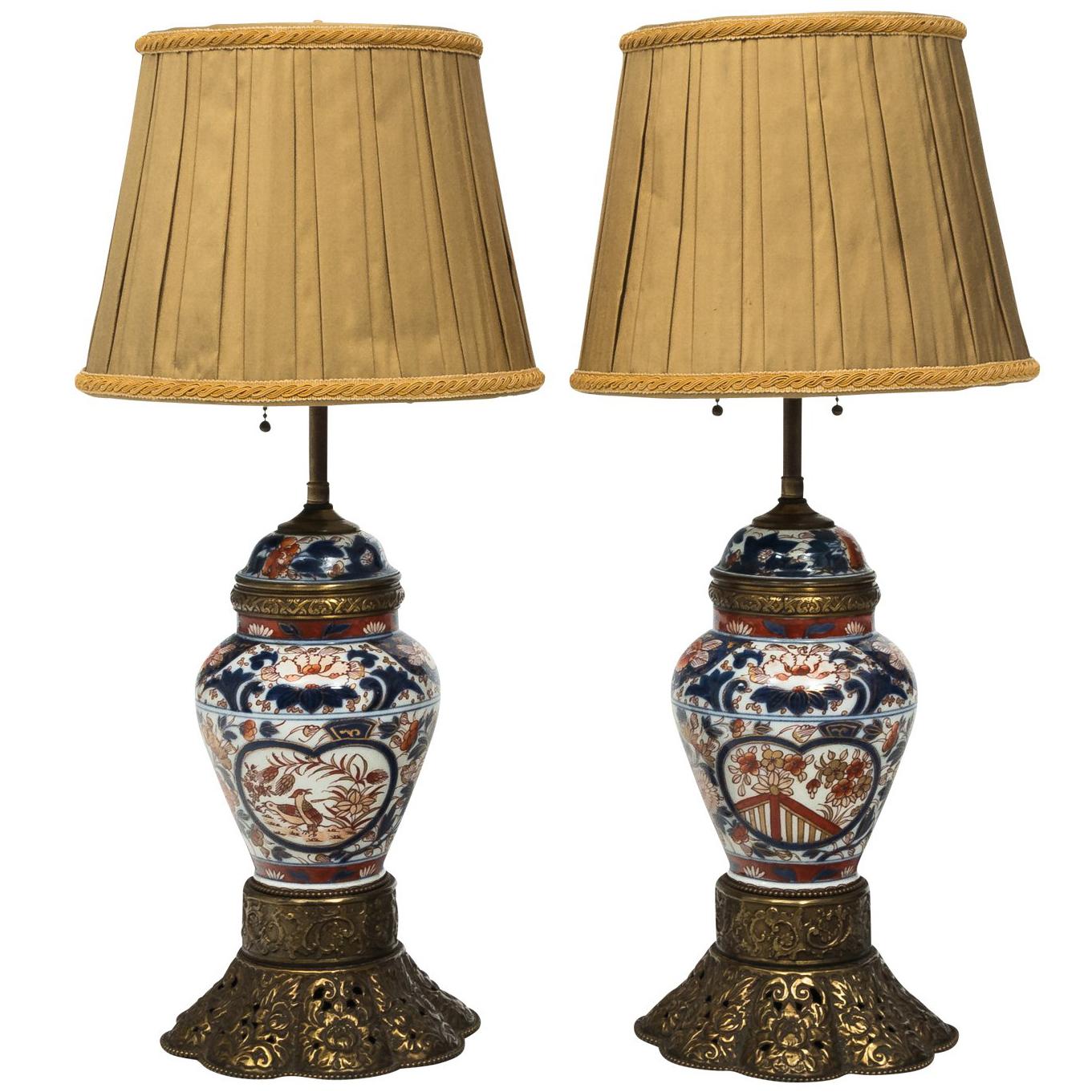 Pair of Japanese Porcelain Lamps by Imari