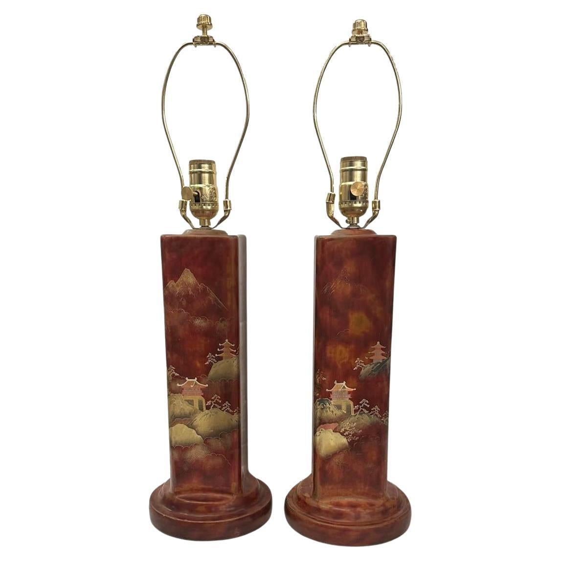 Pair of Japanese Porcelain Lamps For Sale