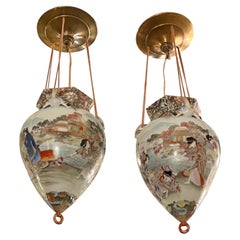 Antique Pair of Japanese Porcelain Lanterns, Sold Individually