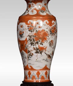 Pair of Japanese Porcelain Orange Ground Vases Lamps