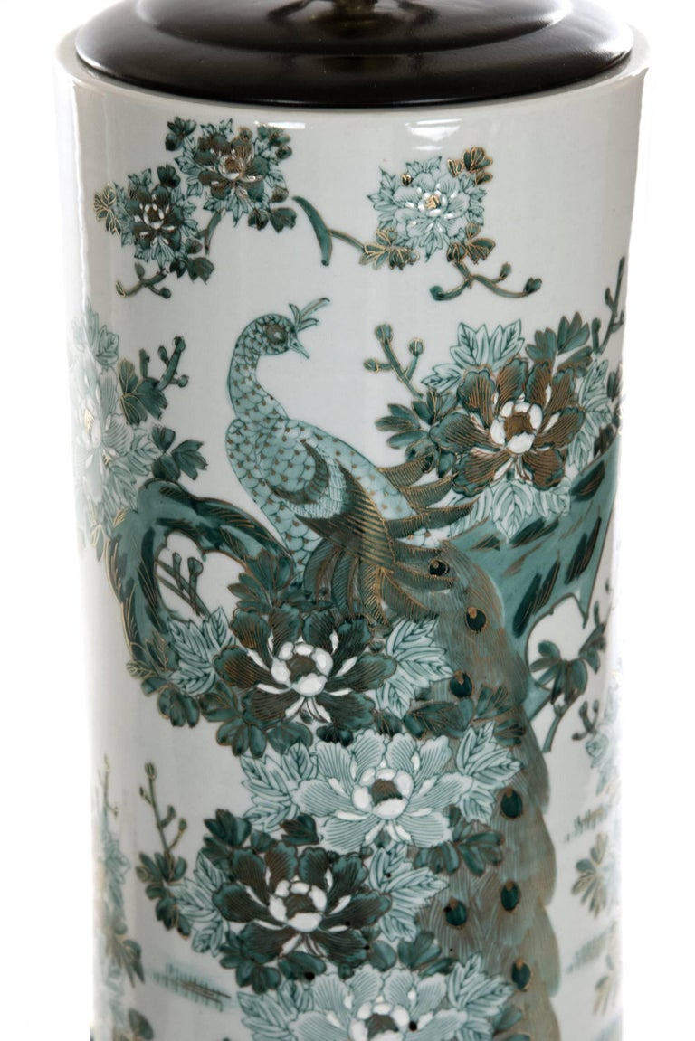 Pair of Japanese Kutani Porcelain Table Lamps with HandPainted Natural