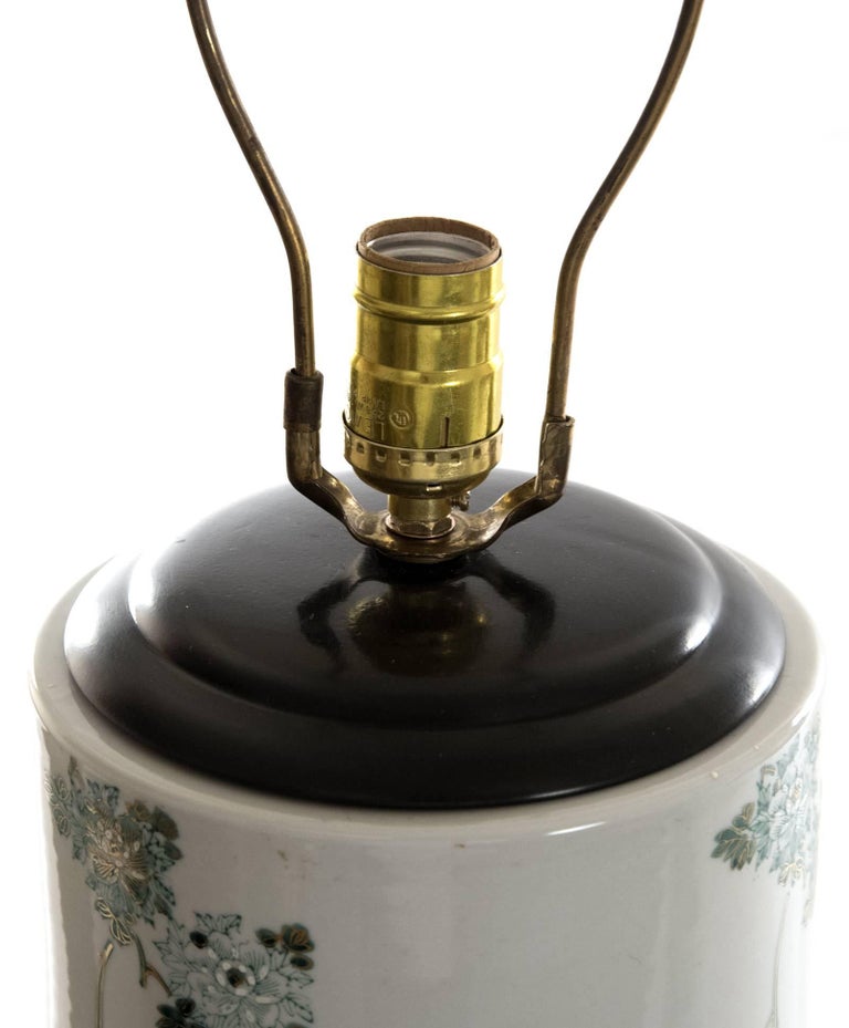Pair of Japanese Kutani Porcelain Table Lamps with HandPainted Natural
