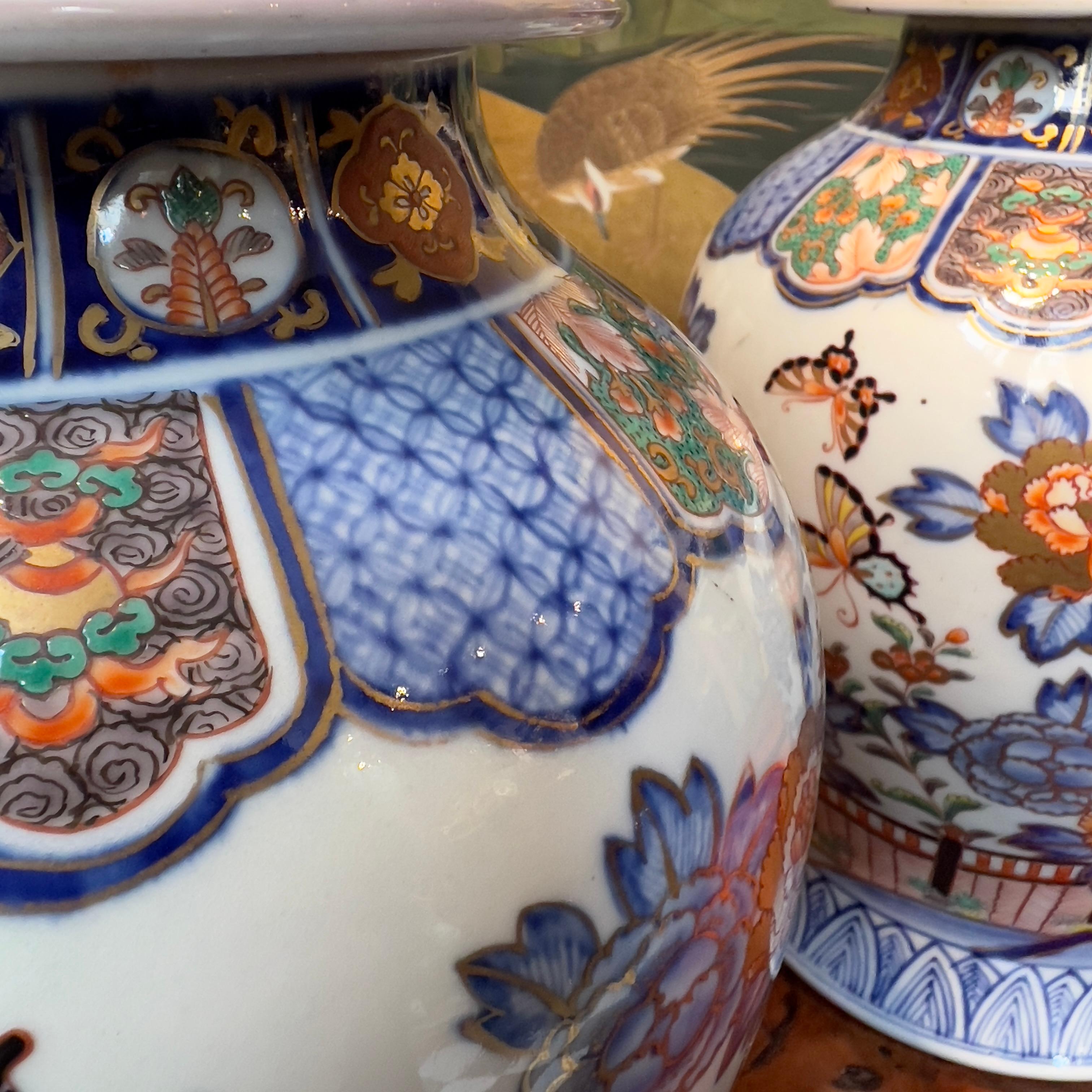 Hand-Painted  Pair of Japanese porcelain Vases, Arita Porcelain, Imari Decor, Japan, 19th c For Sale