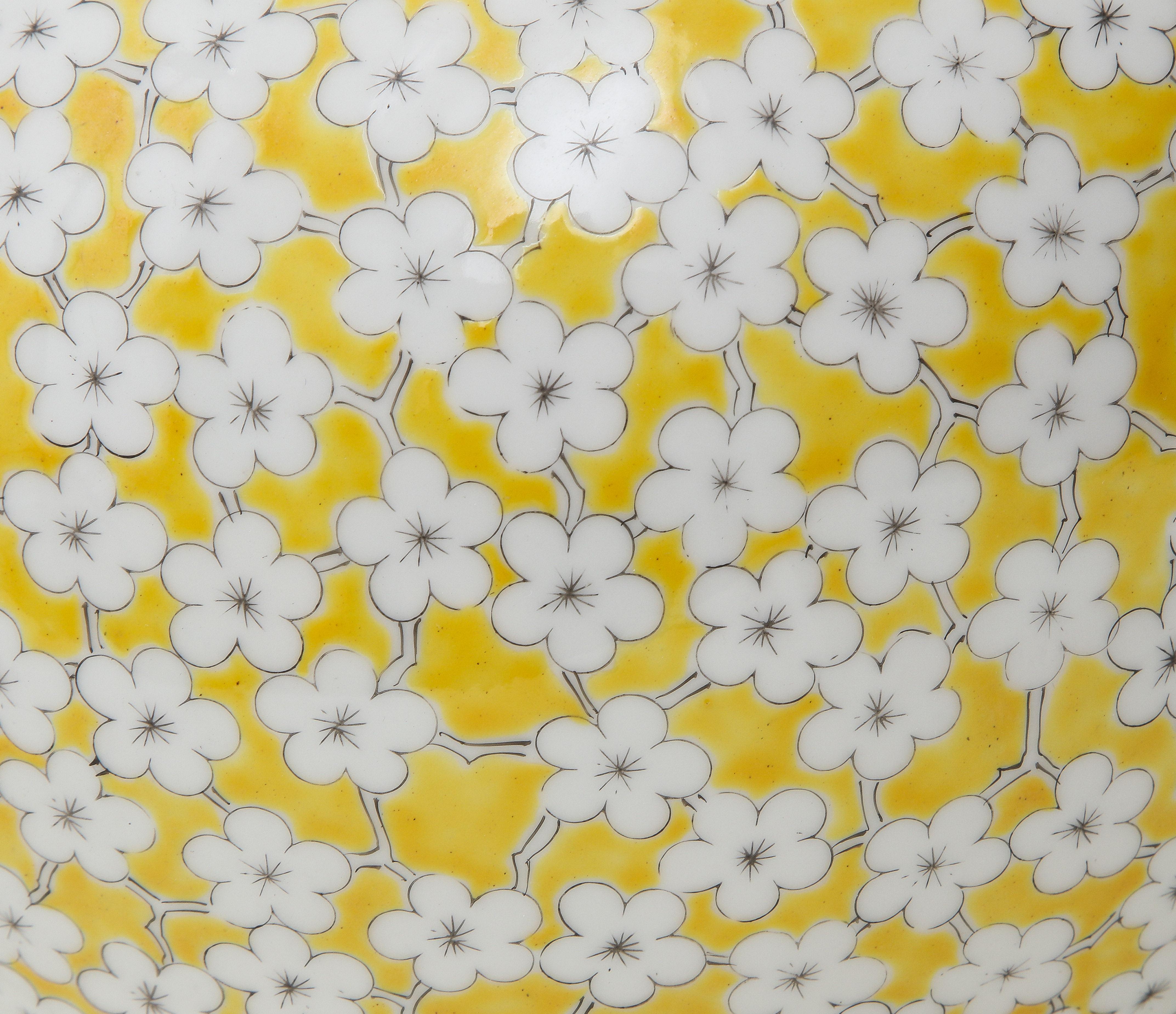 Pair of Japanese Porcelain Yellow Ground Globular Vases 1