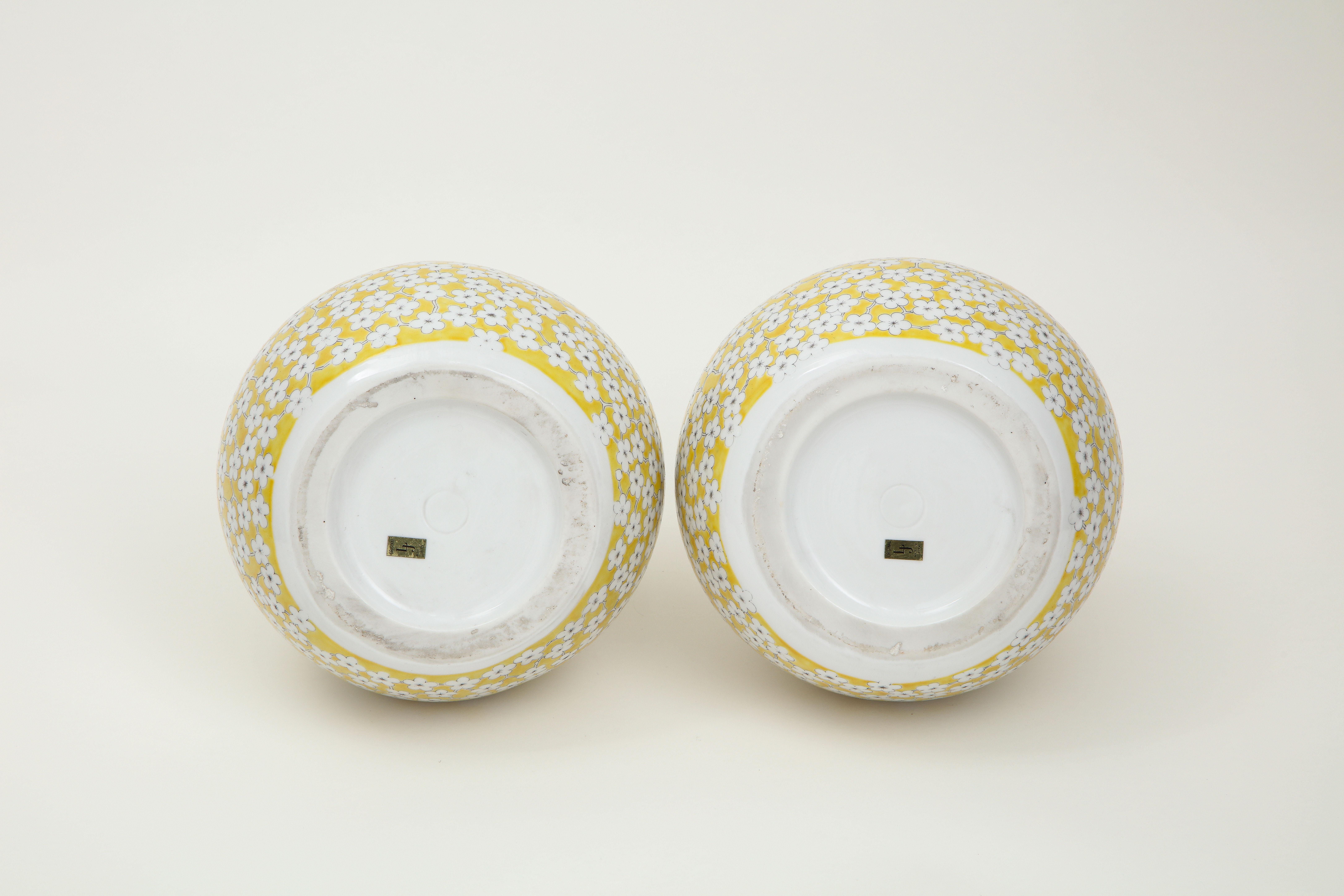 Pair of Japanese Porcelain Yellow Ground Globular Vases 3