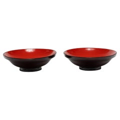 Pair of Japanese Red & Black Lacquer Bowls