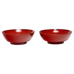 Pair of Japanese Red Lacquer Footed Bowls