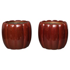 Pair of Japanese Red Lacquered Hibachi 火鉢 'Fire Bowls' Shaped like Flowers