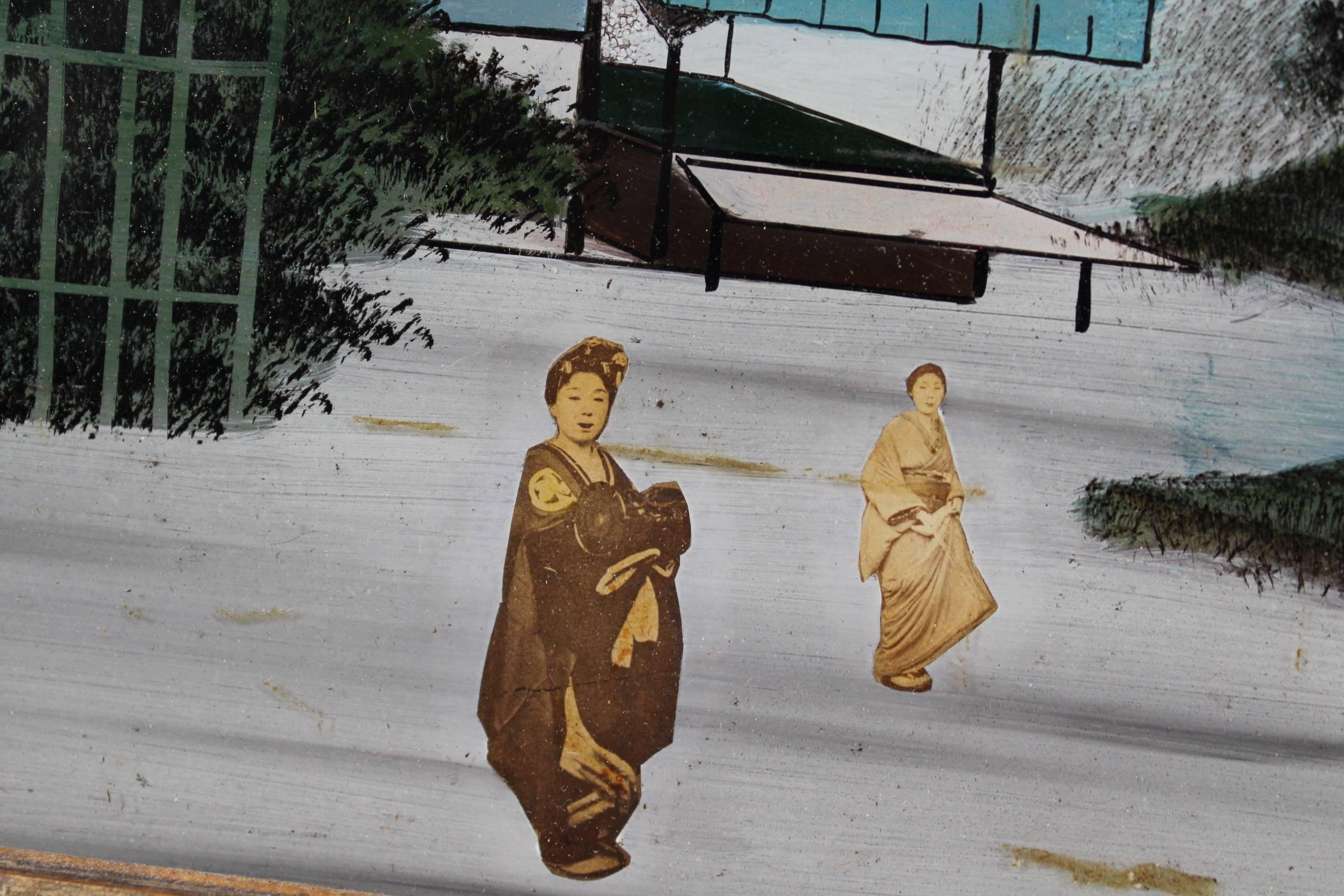 Japonais Paire de peintures japonaises en verre inversé en vente