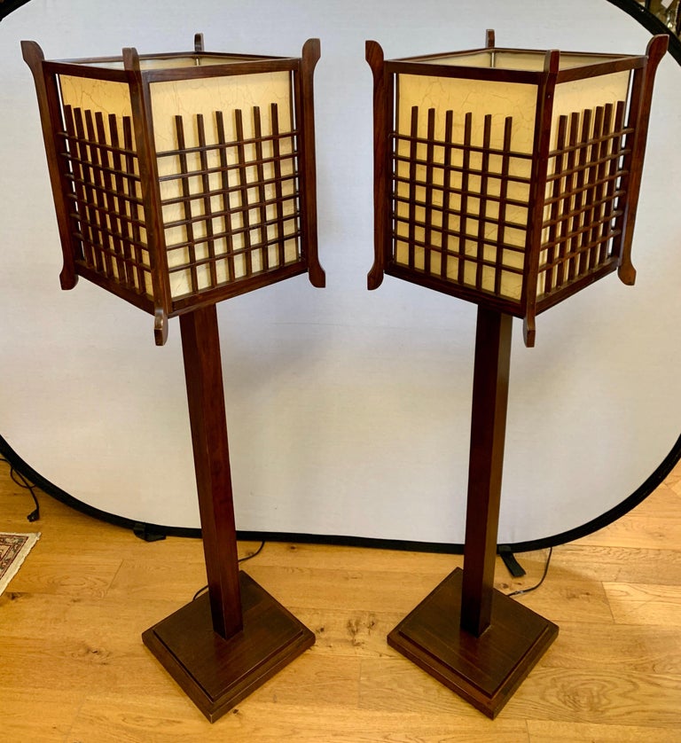 Pair Of Japanese Rice Paper Floor Lamps, Japanese Rice Paper Floor Lamp