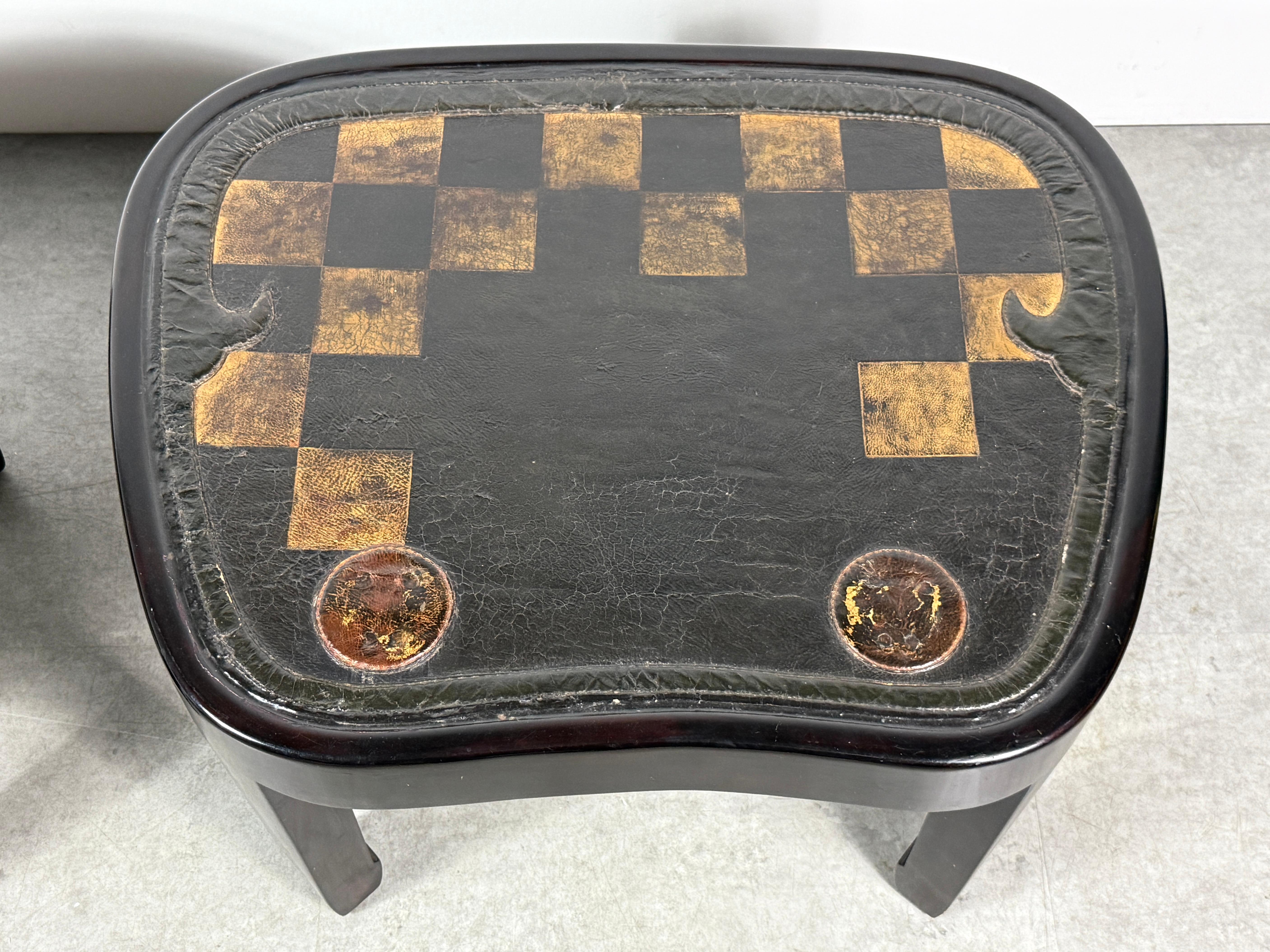 Pair of Japanese Samurai Saddle Leather Tables with Gold Checkerboard Motif For Sale 6