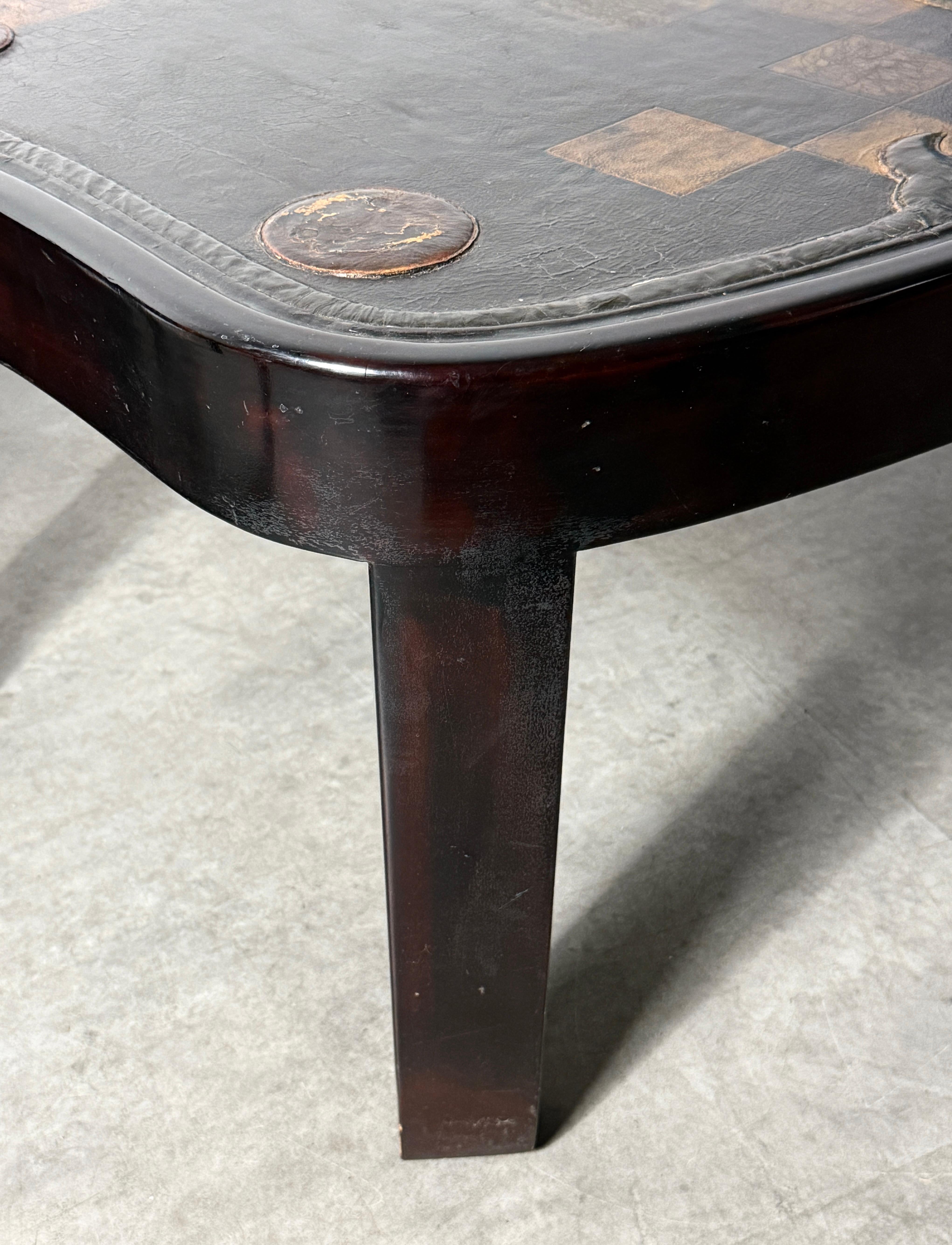 Pair of Japanese Samurai Saddle Leather Tables with Gold Checkerboard Motif For Sale 9