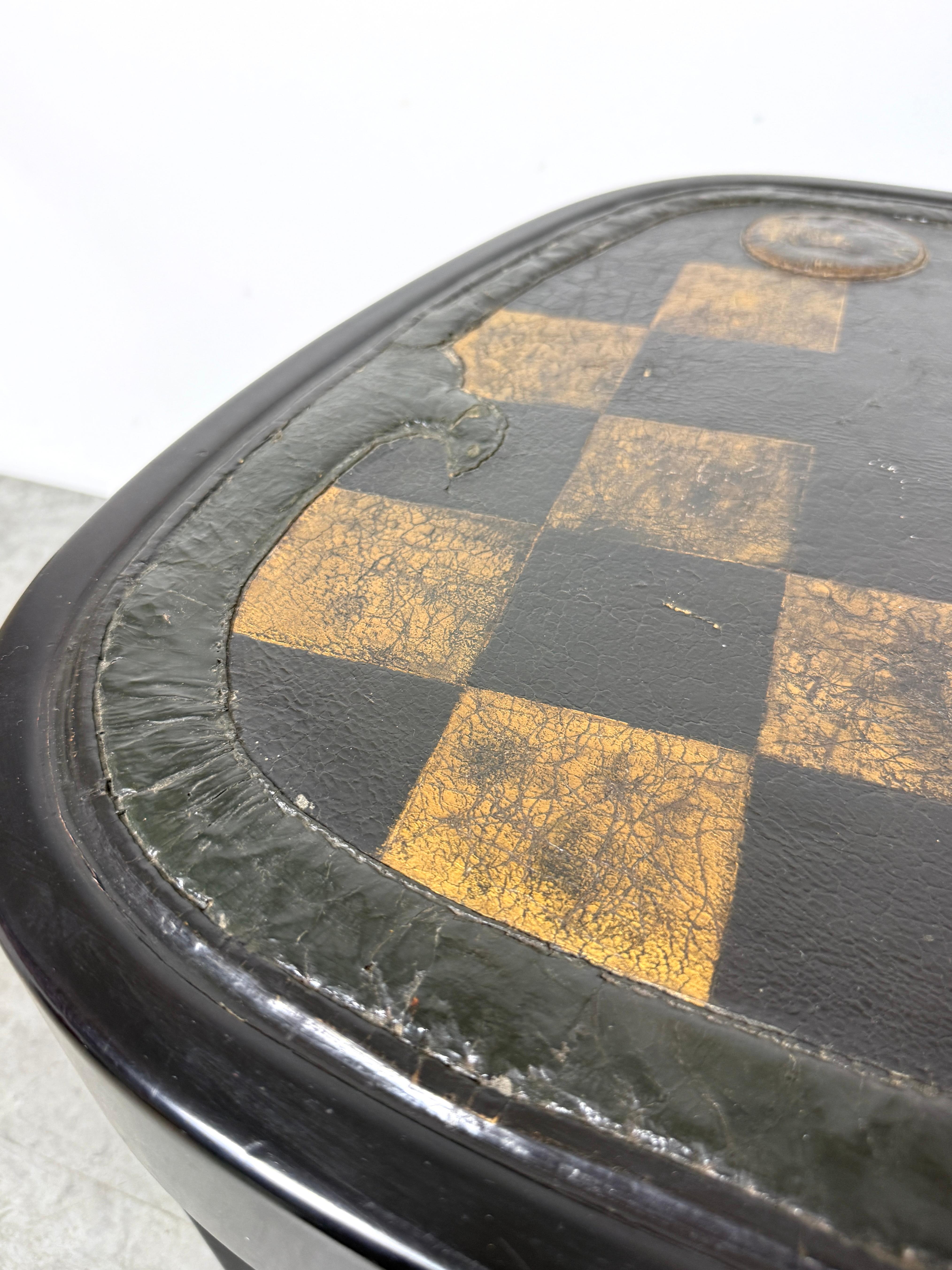Pair of Japanese Samurai Saddle Leather Tables with Gold Checkerboard Motif For Sale 10