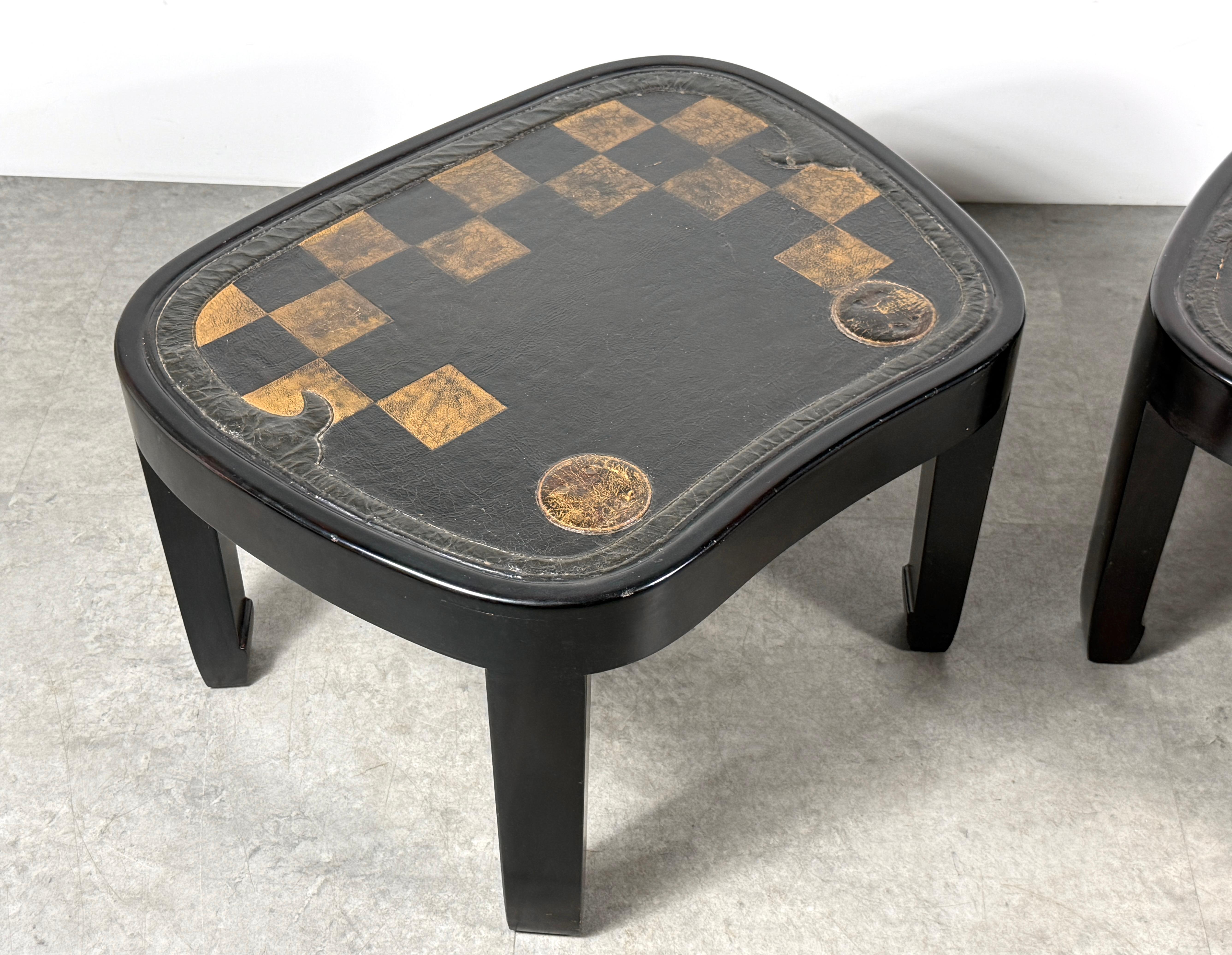 19th Century Pair of Japanese Samurai Saddle Leather Tables with Gold Checkerboard Motif For Sale