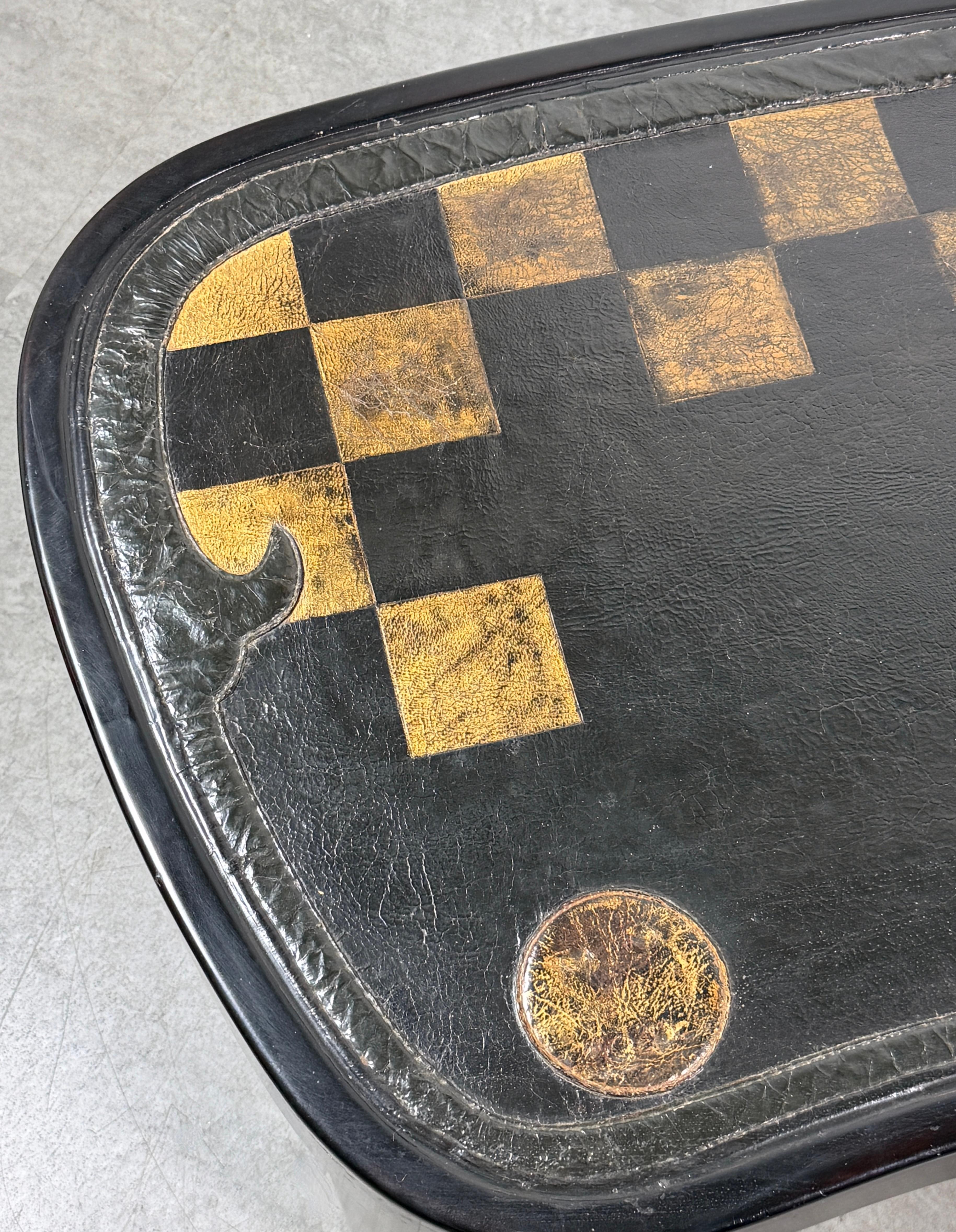 Pair of Japanese Samurai Saddle Leather Tables with Gold Checkerboard Motif For Sale 2