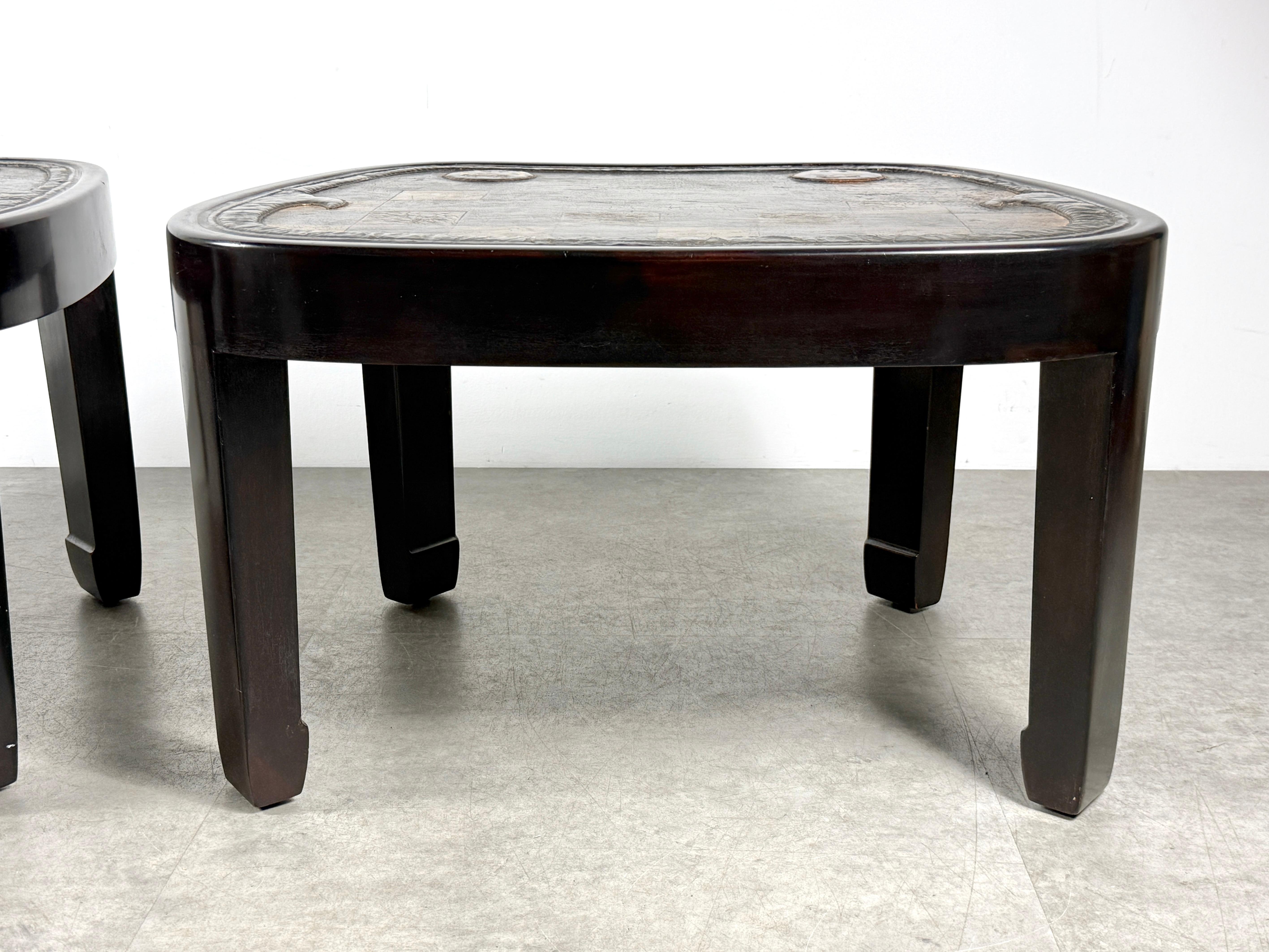 Pair of Japanese Samurai Saddle Leather Tables with Gold Checkerboard Motif For Sale 4