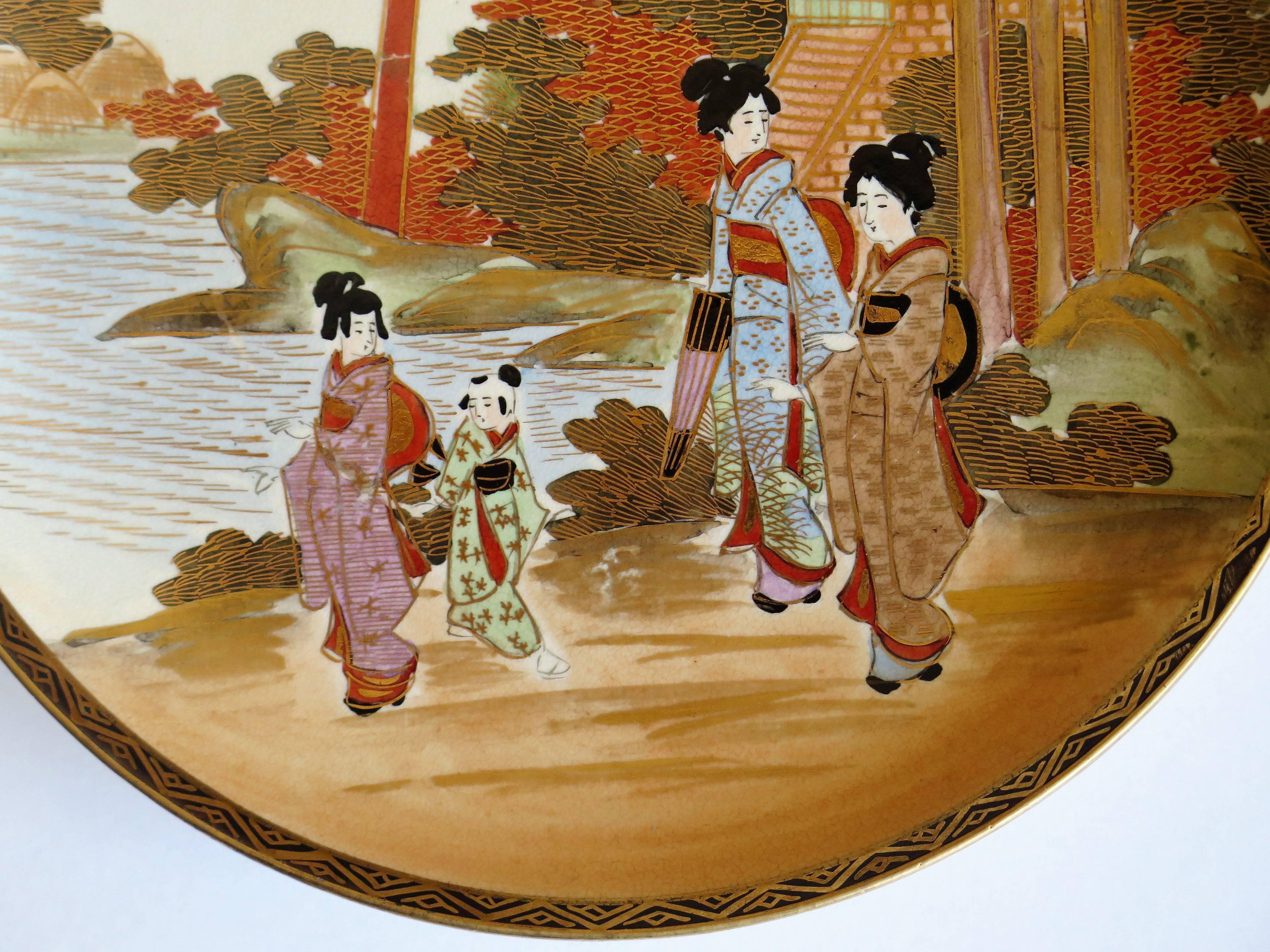 Earthenware PAIR of Japanese Plates Satsuma hand decoration,  Meiji Period Circa 1900