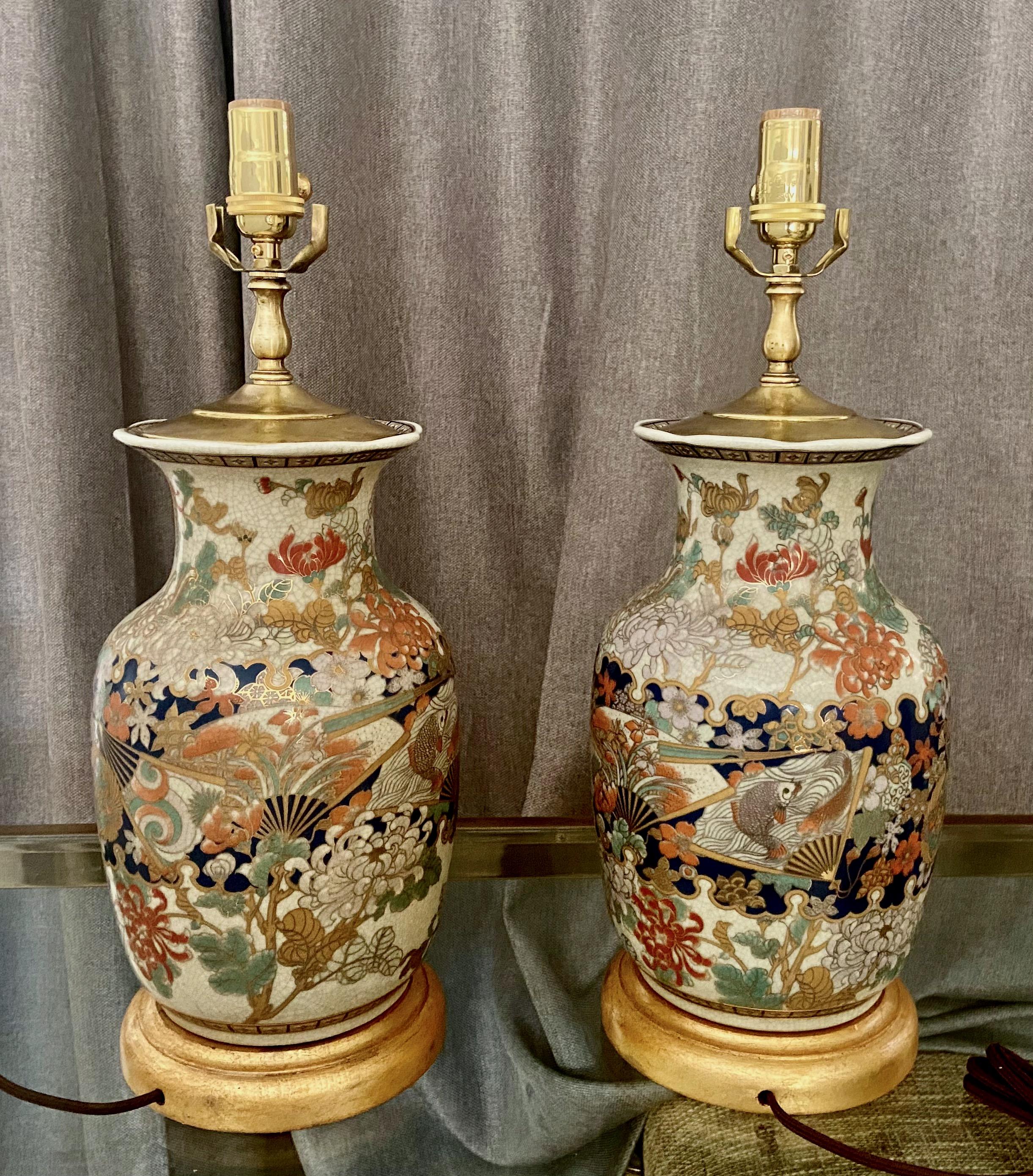 Pair of Japanese Satsuma Porcelain Table Lamps 5