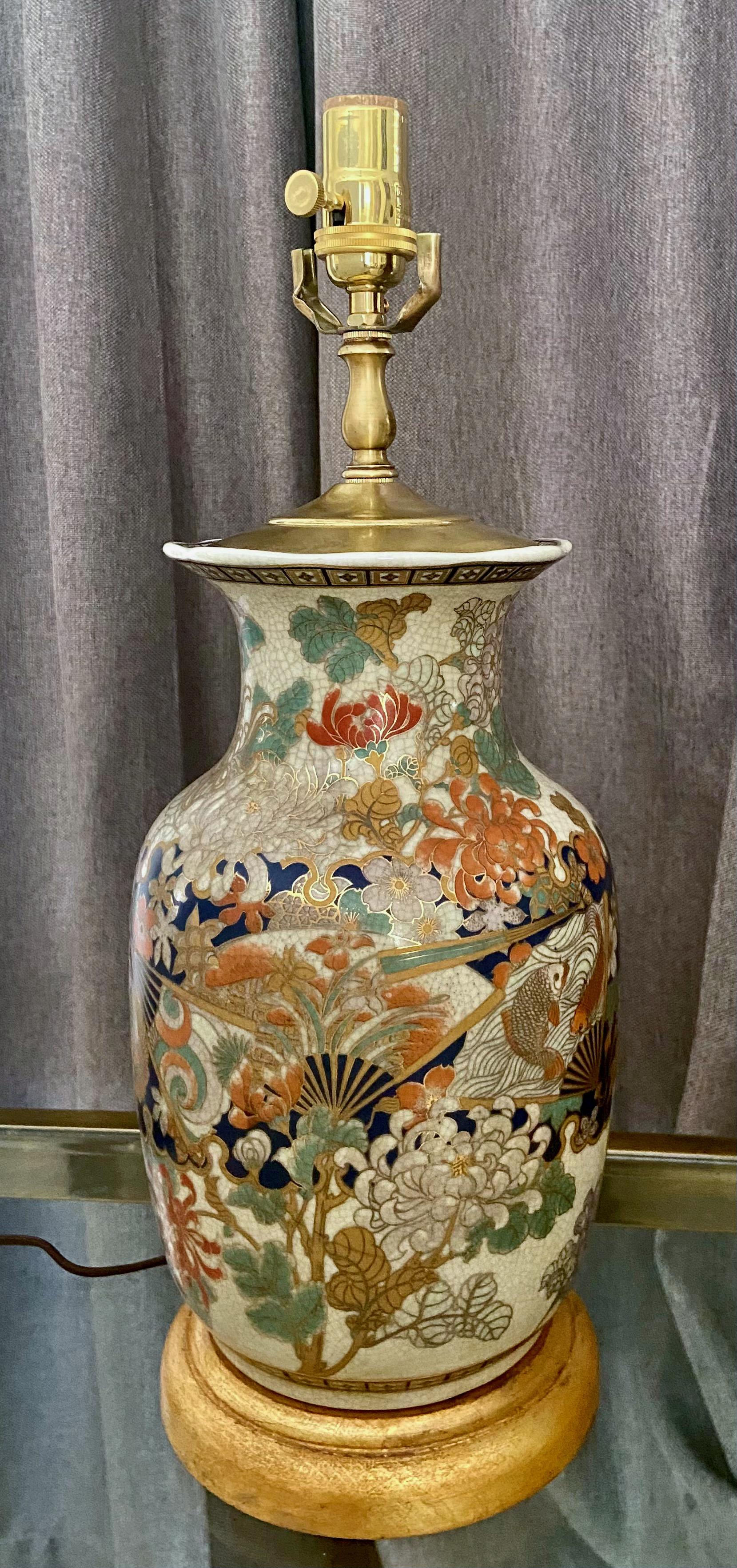 Pair of Japanese Satsuma Porcelain Table Lamps 6