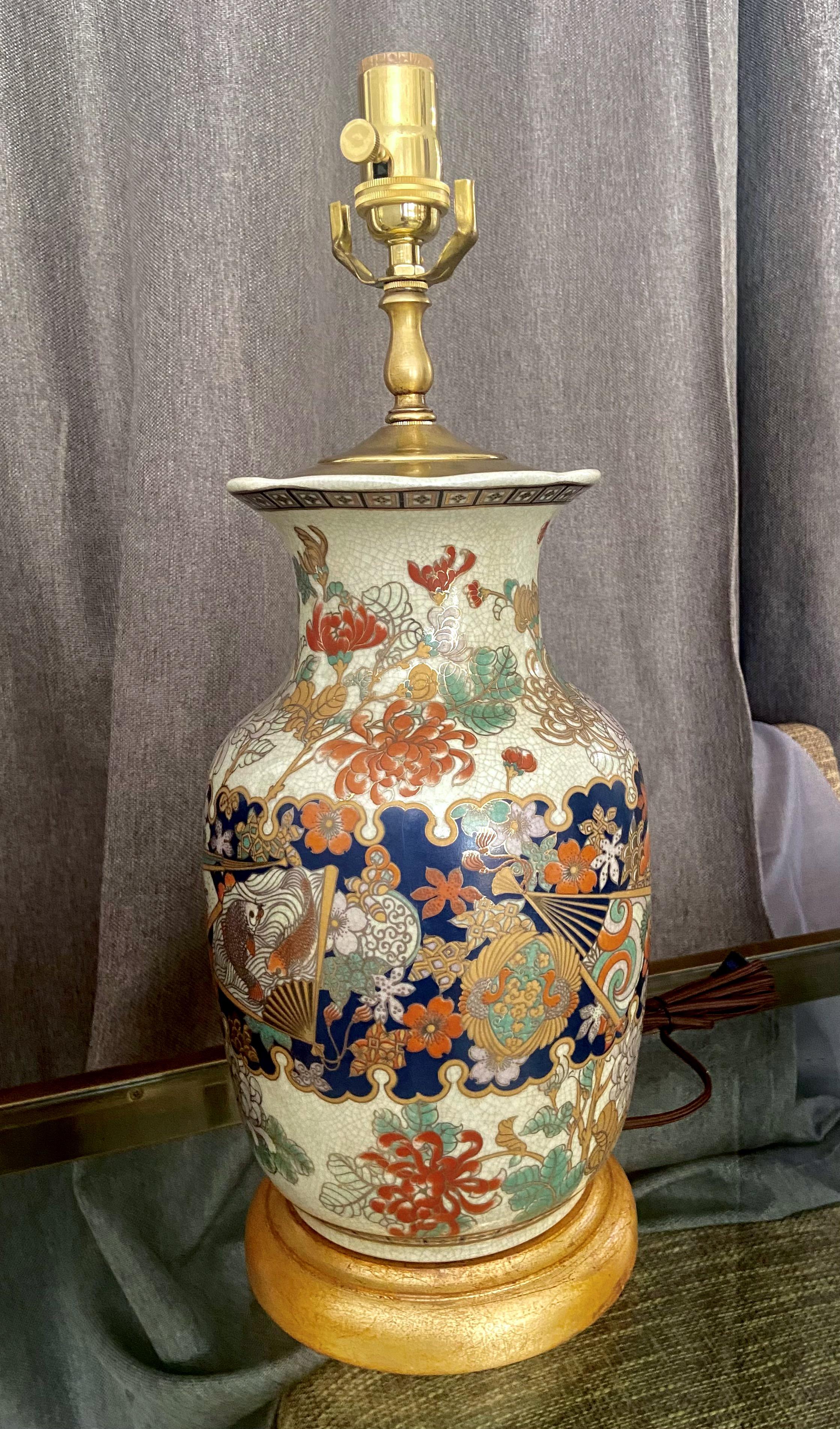 Pair of Japanese Satsuma Porcelain Table Lamps 7