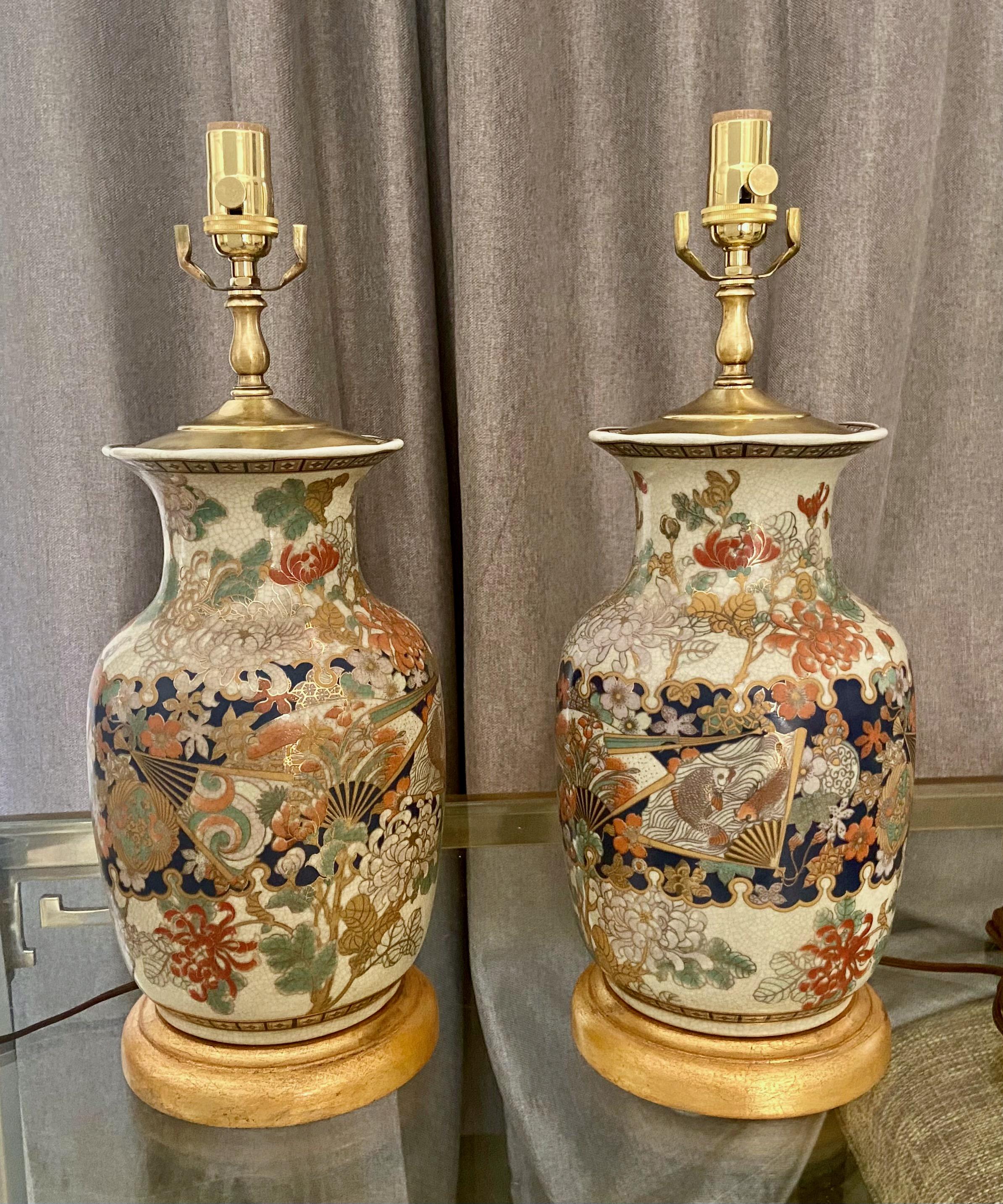 Pair of Japanese Satsuma Porcelain Table Lamps 13