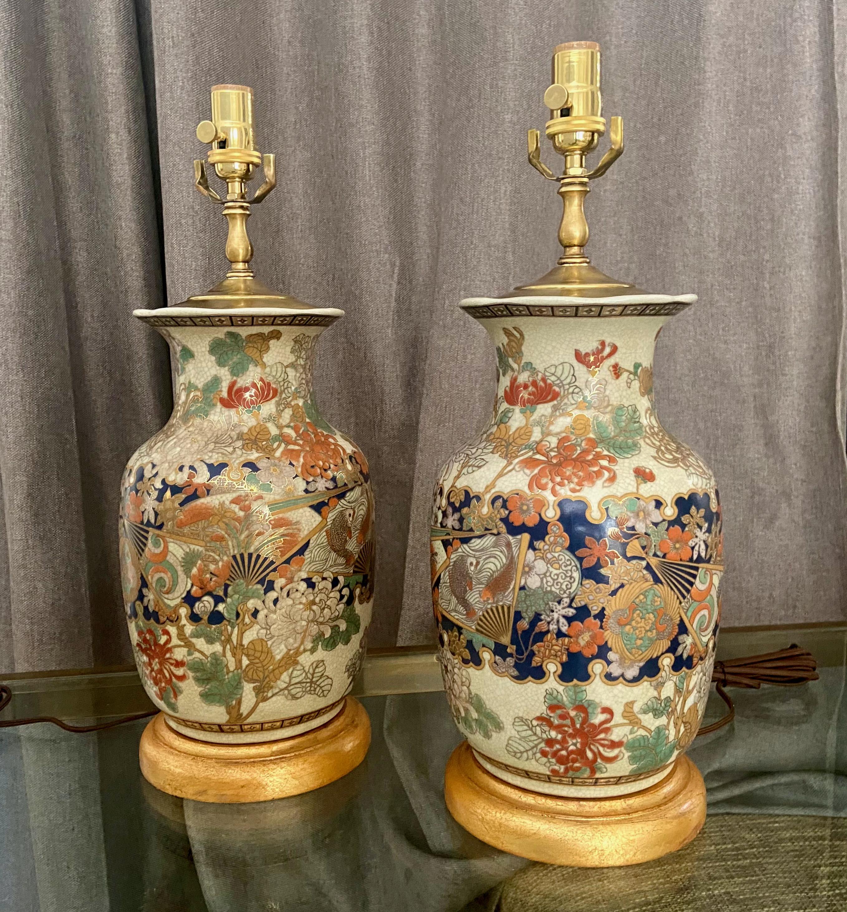 Pair of Japanese Satsuma Porcelain Table Lamps In Good Condition In Palm Springs, CA
