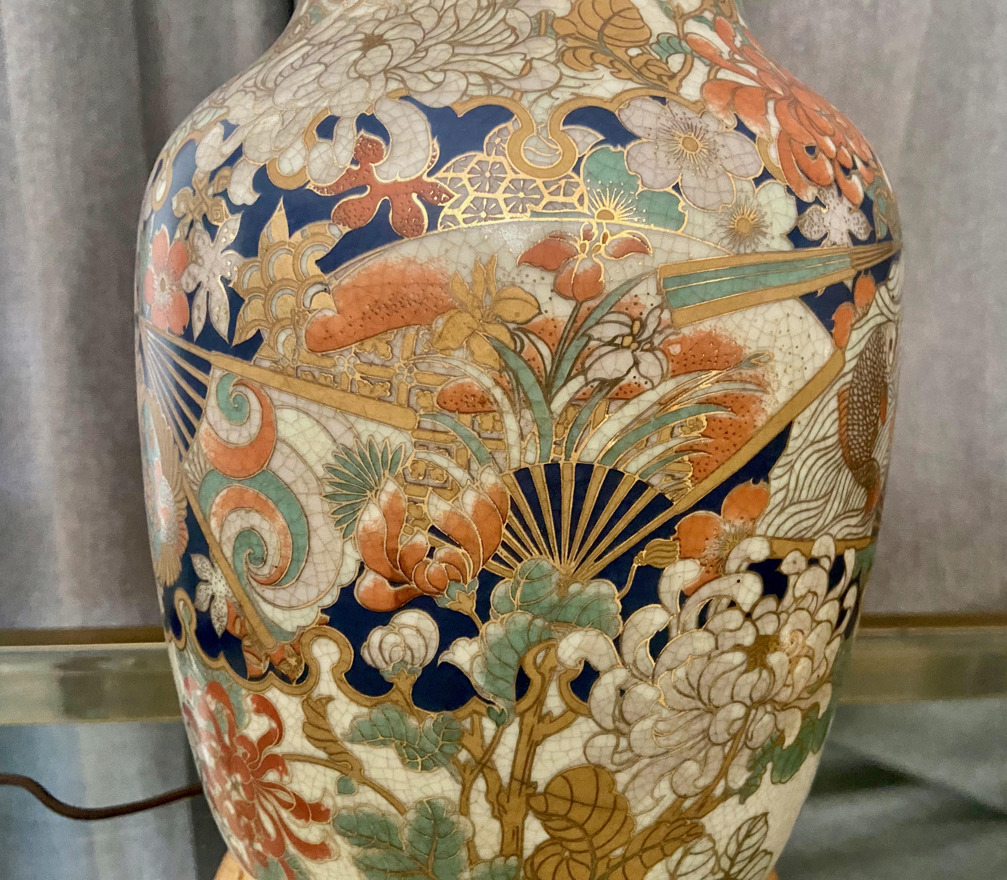 Pair of Japanese Satsuma Porcelain Table Lamps 2