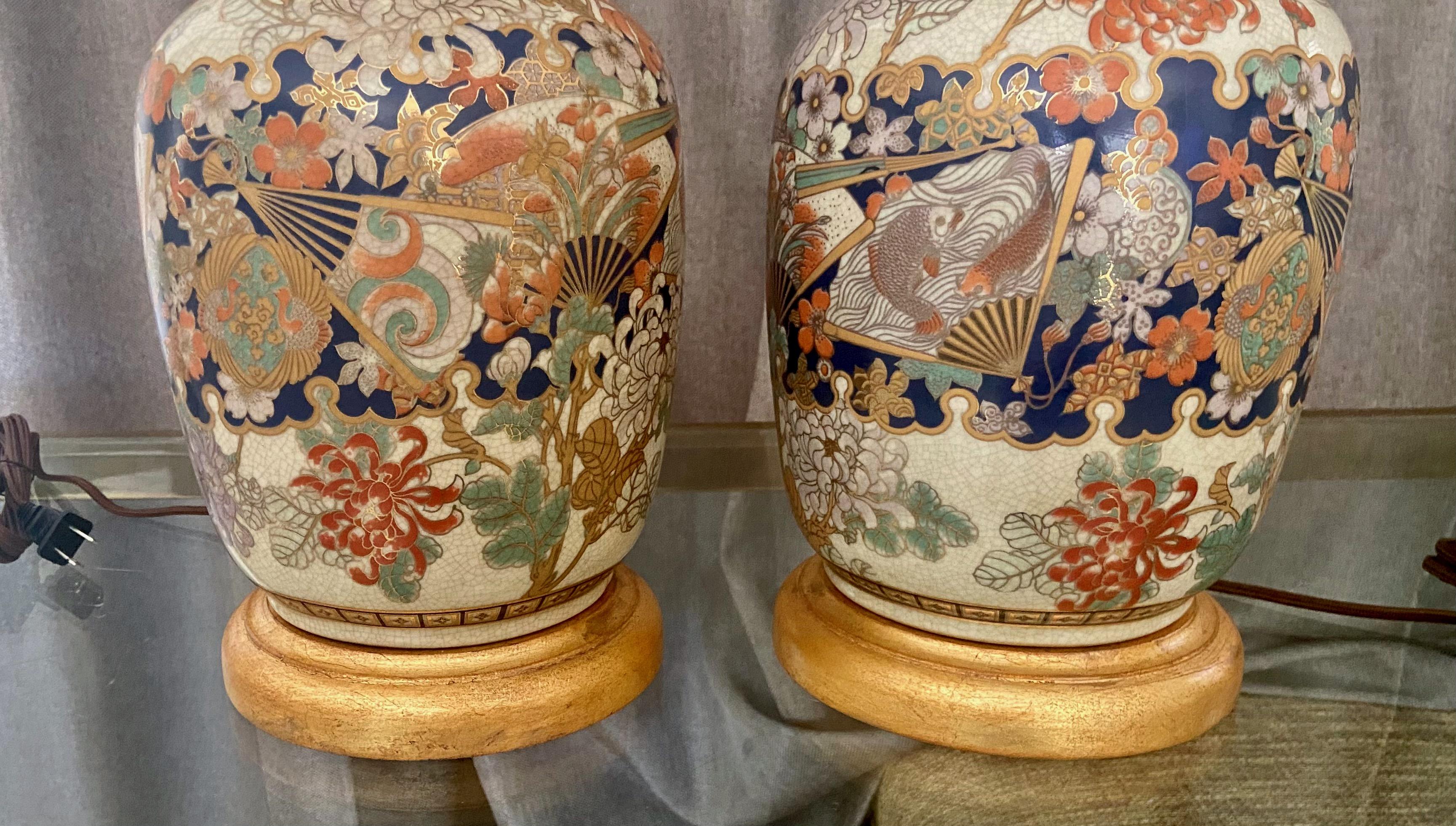 Pair of Japanese Satsuma Porcelain Table Lamps 3