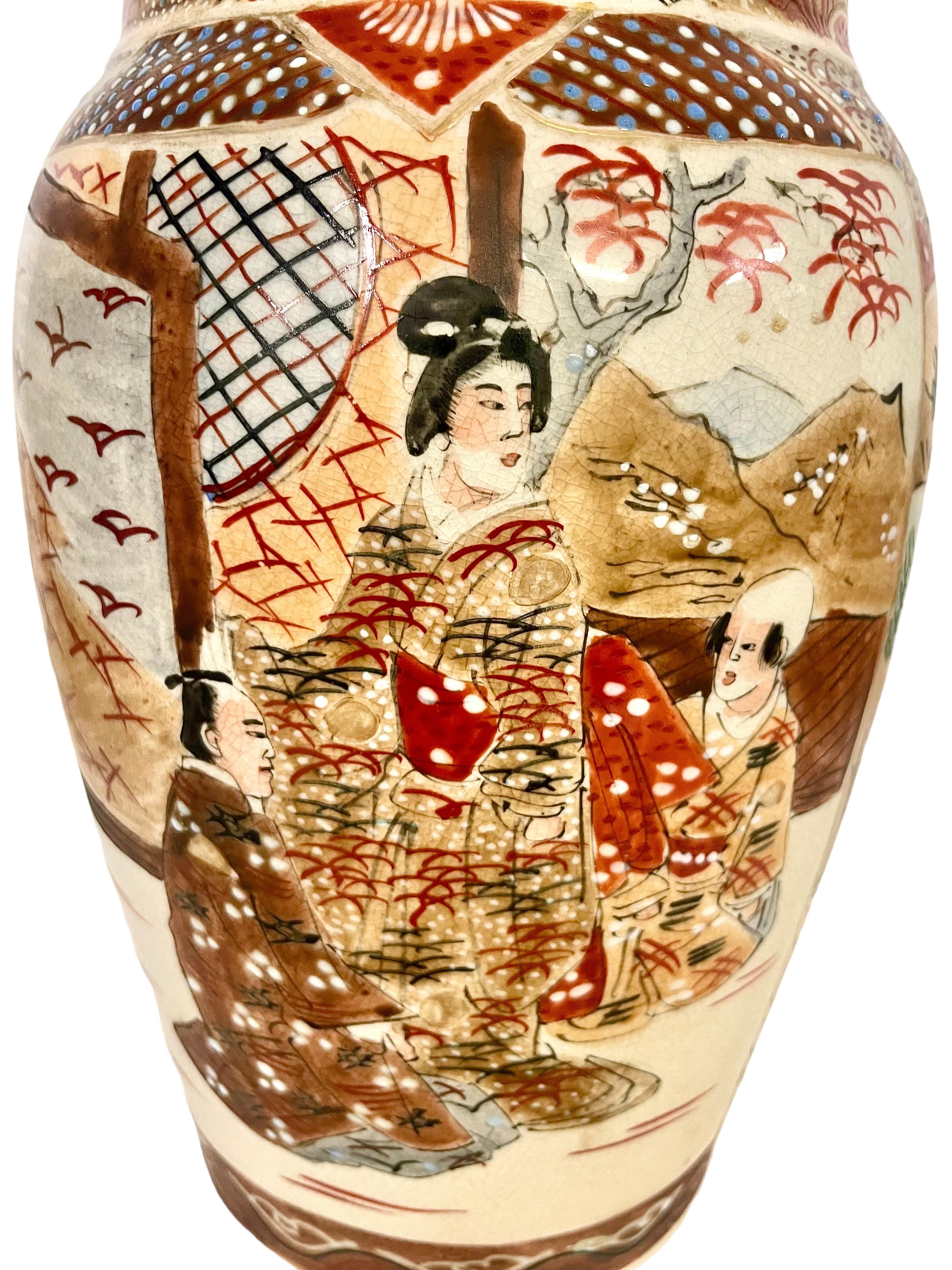 19th Century Pair of Japanese Satsuma Shouldered Vases