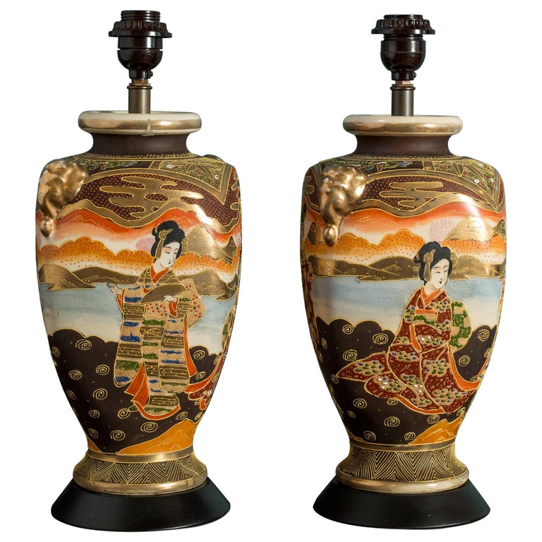 Paire de lampes de table japonaises Satsuma En vente sur 1stDibs