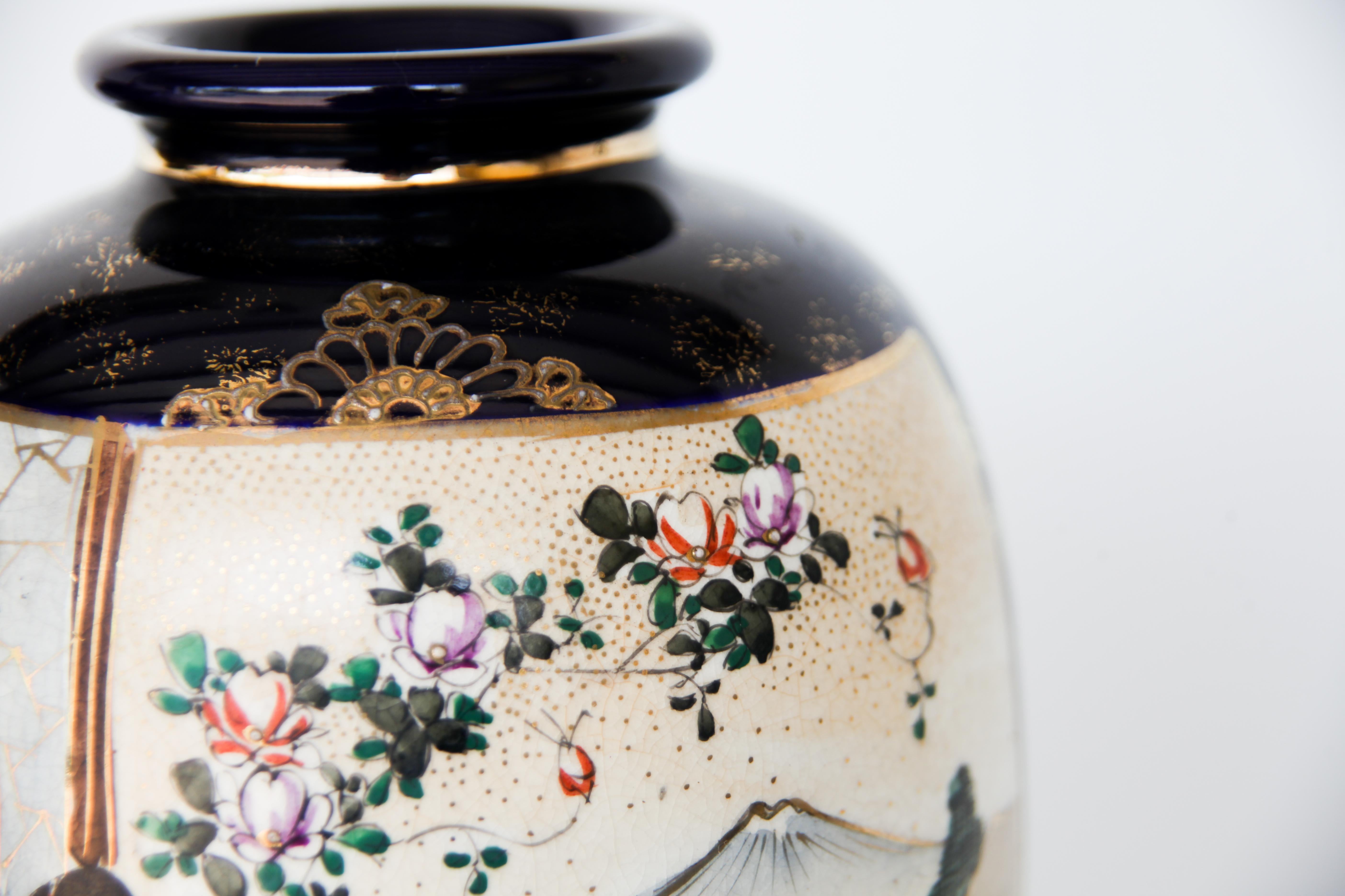 Hand-Painted Pair of Japanese Satsuma Vases