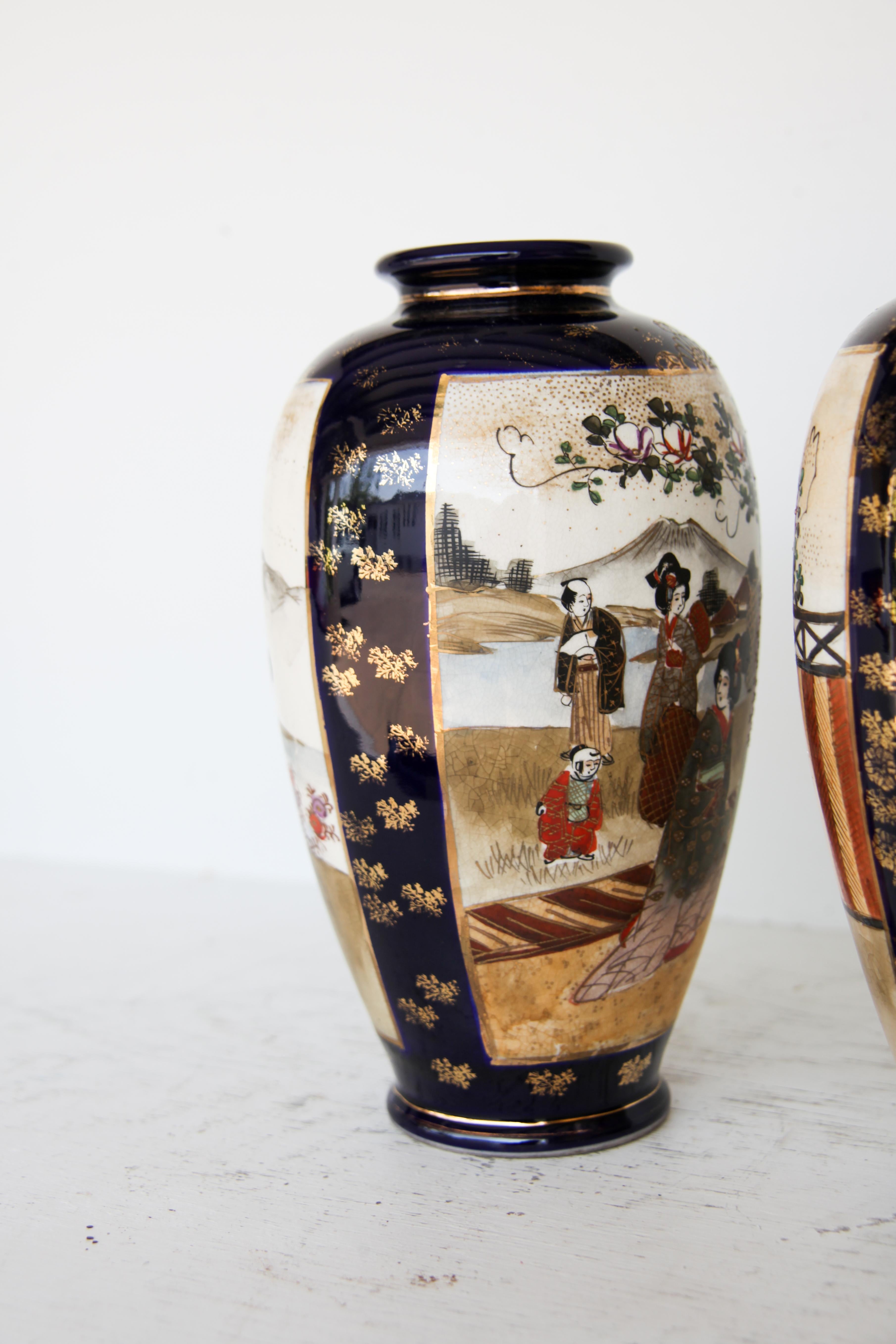 Pottery Pair of Japanese Satsuma Vases
